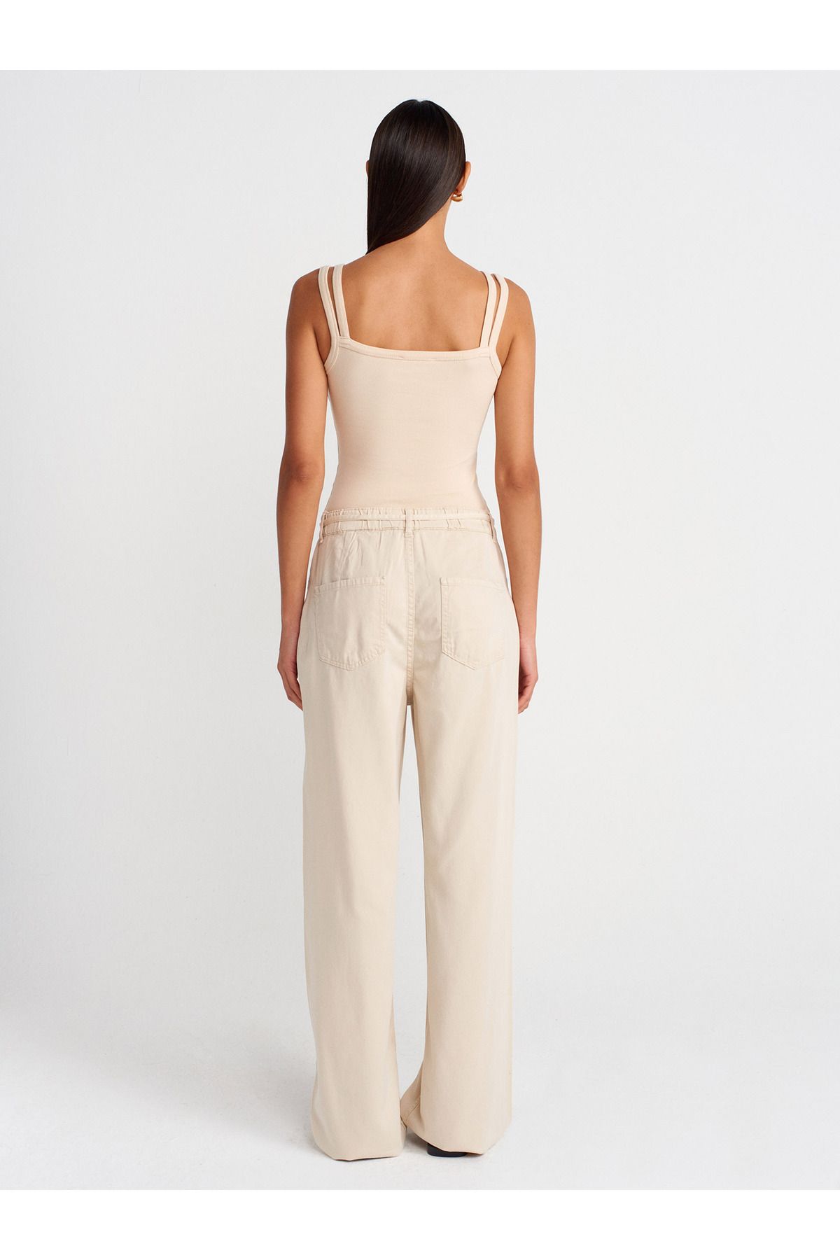 Dilvin-72002 Comfortable Denim Trousers with Elastic Back Section-Stone 2