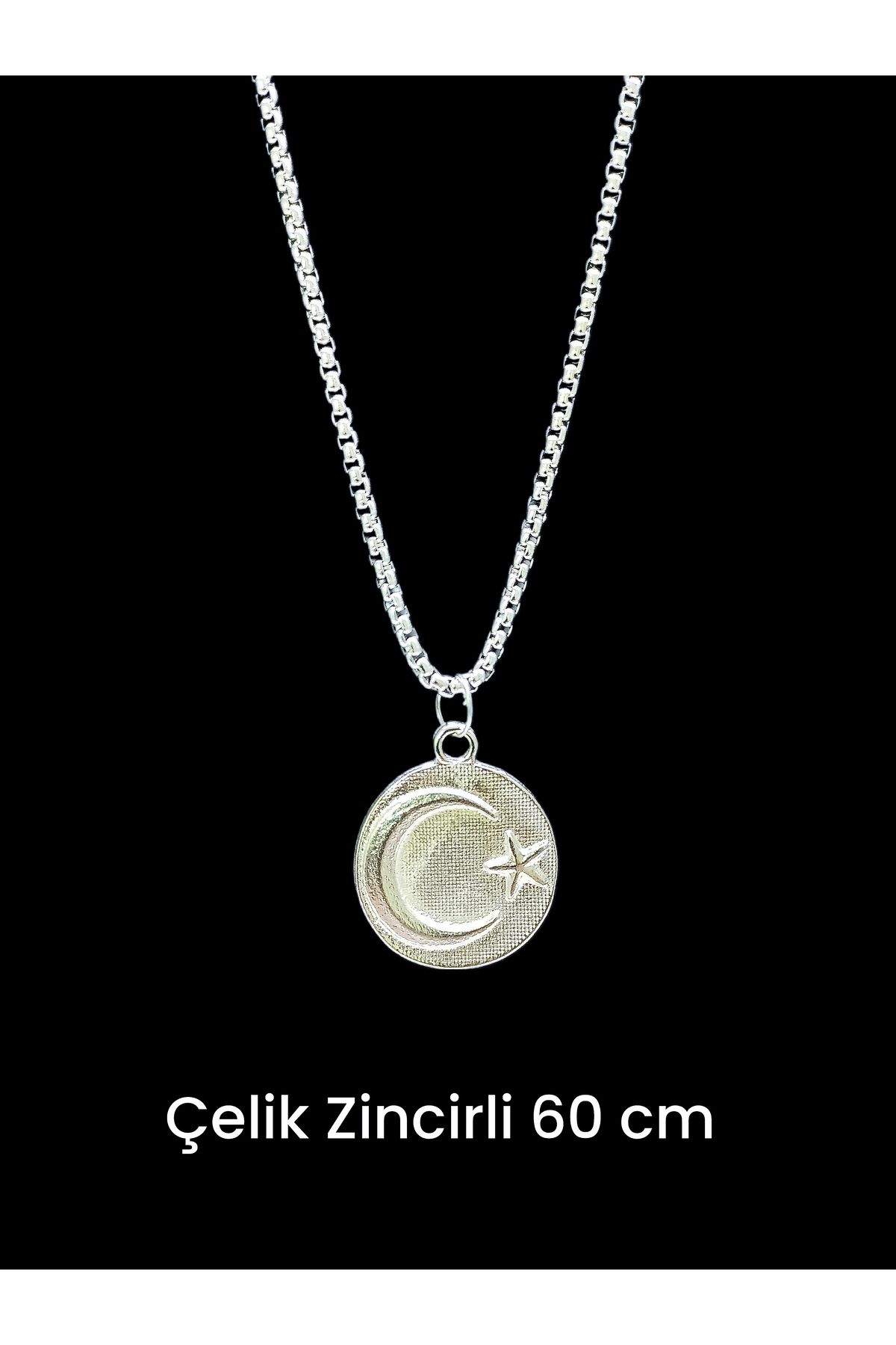 whocares Unisex Kararmaz Çelik Zincirli Ay Yıldız Sembollü Kaliteli Gümüş Renk