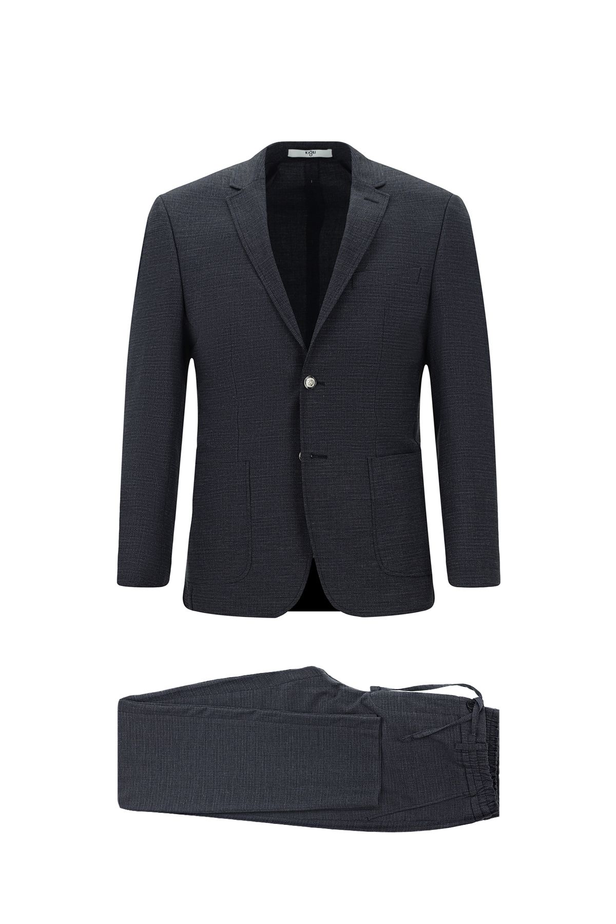 Kiğılı Super Slim Fit Ekstra Dar Kesim Desenli Beli Lastikli İpli Spor Takım Elbise