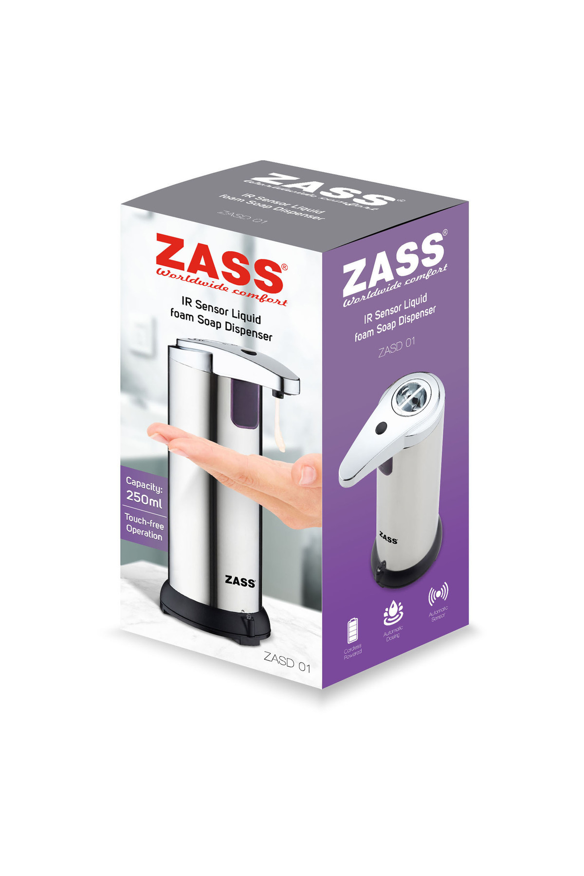 Zass-Dozator/distribuitor automat de săpun cu infraroșu Zasd 01, capacitate 250 ml, senzor infraroșu 5