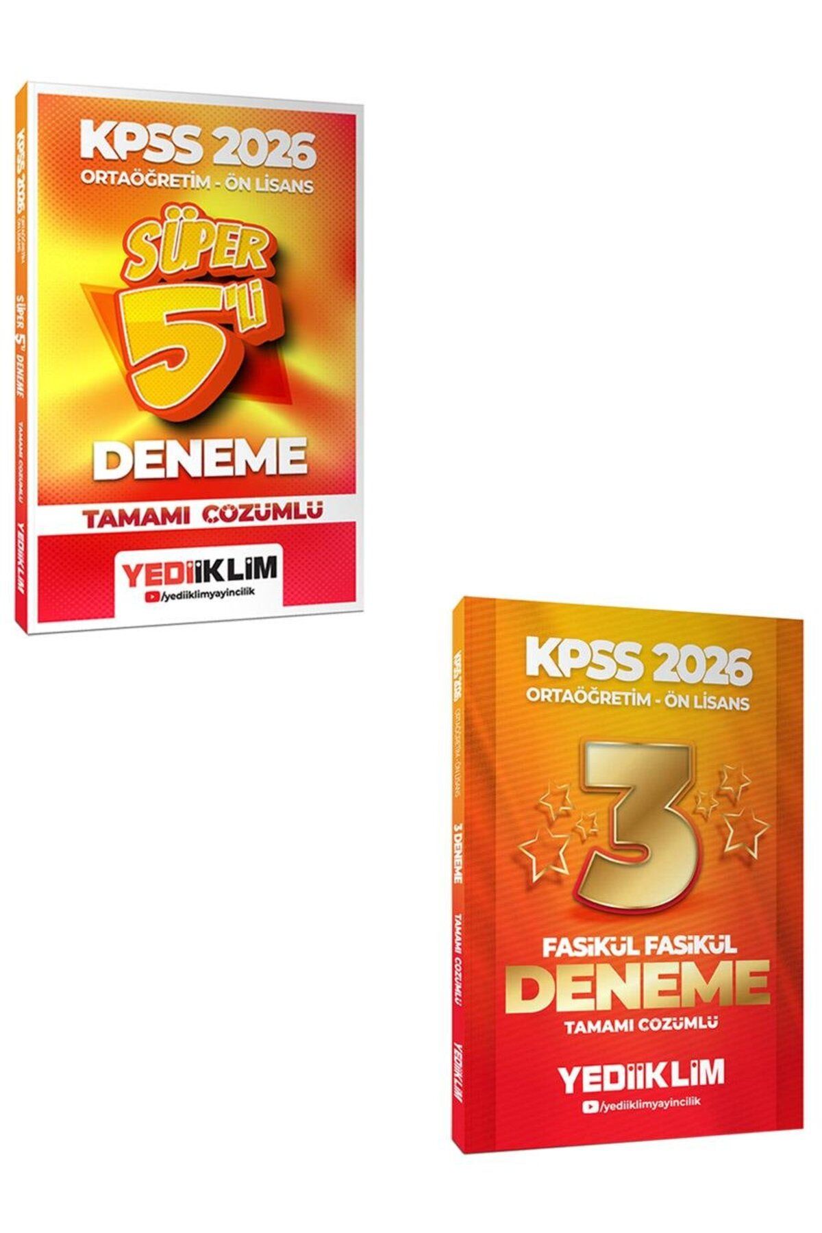 Yediiklim Yayınları Yediiklim 2026 KPSS Ortaöğretim Ön Lisans GY-GK Süper 5 Deneme ve 3 Yıldız Fasikül Deneme Seti
