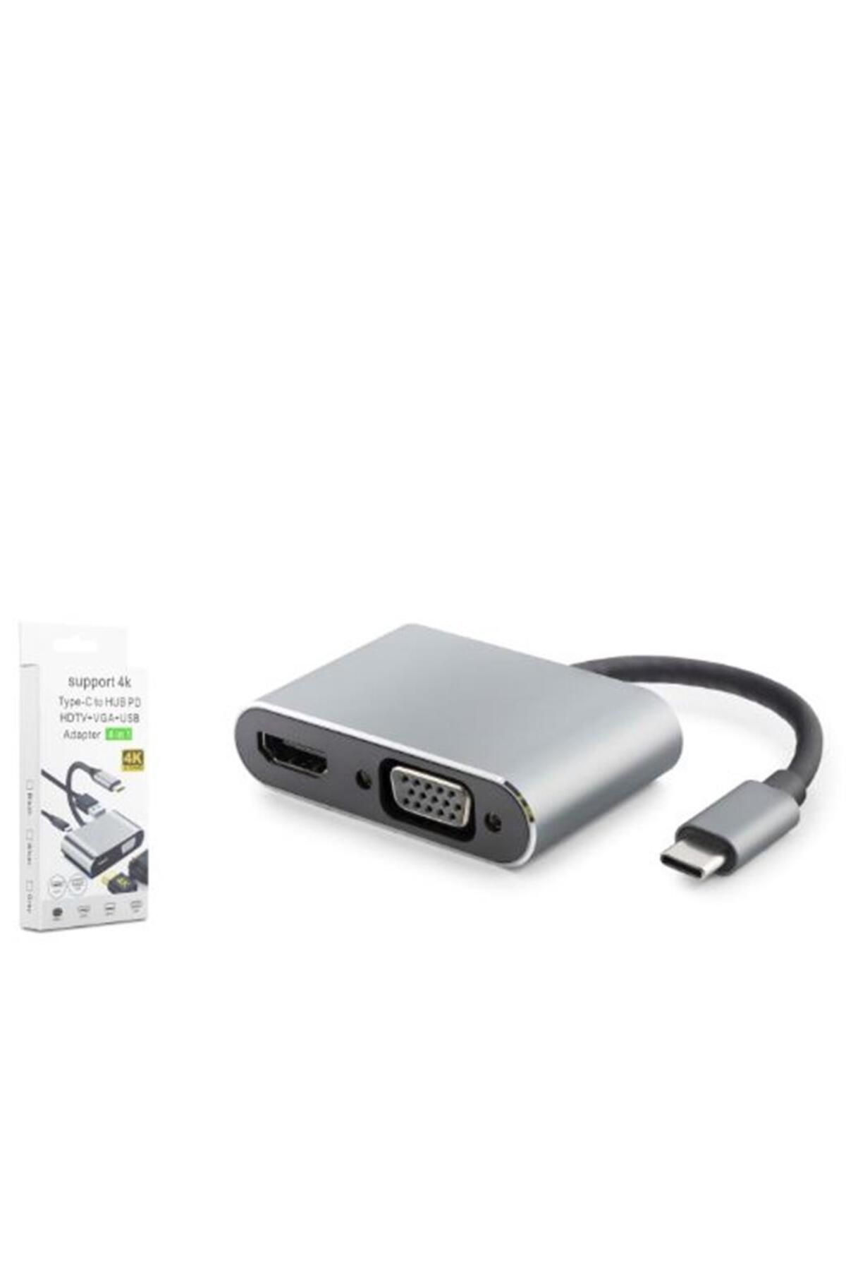 HADRON HDX7839 TYPE-C TO HUB HDTV 4K 30HZ + TYPE-C + USB + VGA 4IN1 GRİ