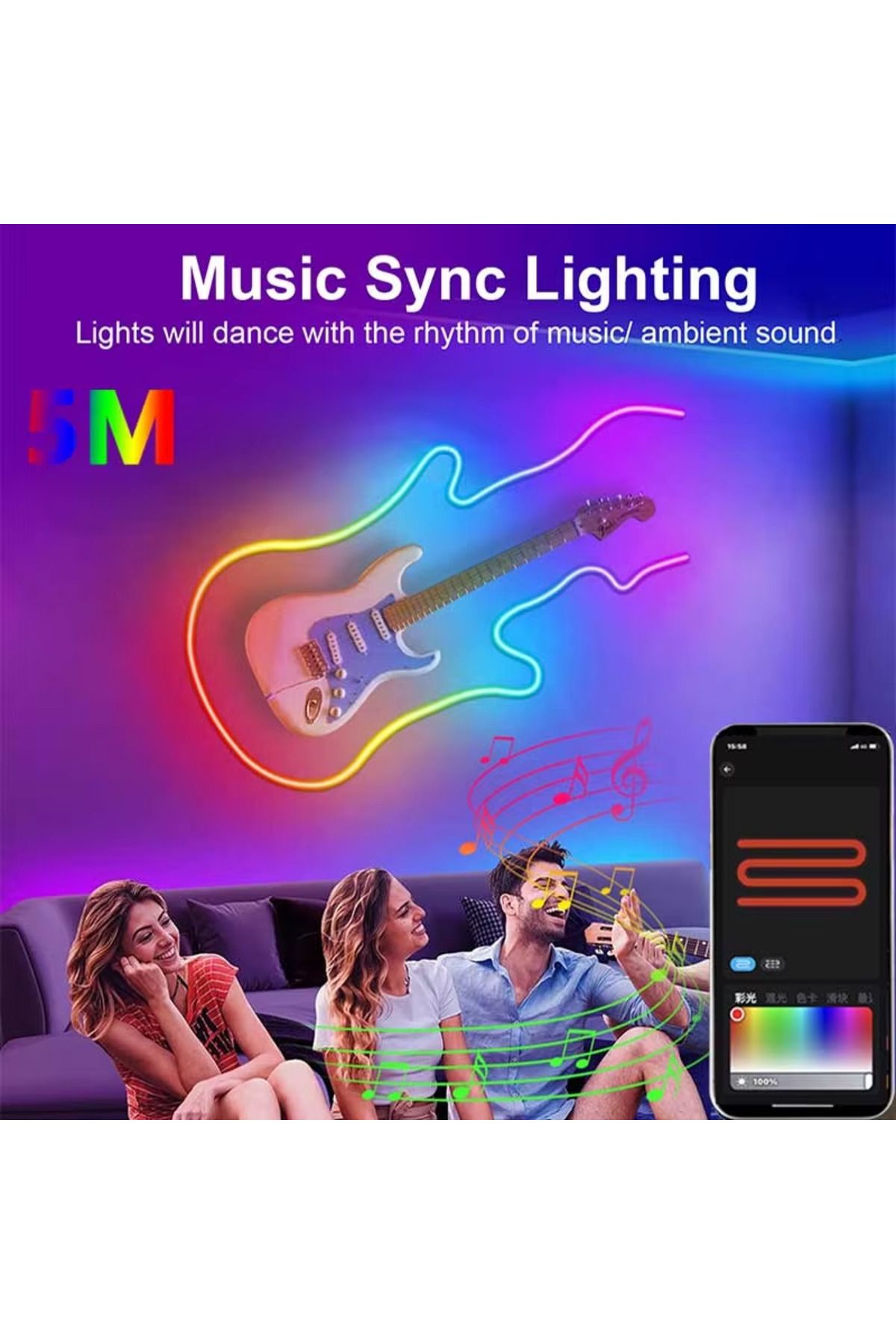 Choice-شريط إضاءة نيون LED RGBIC USB بطول 1 متر و5 فولت، شريط إضاءة نيون IP65 RGBIC بطول 1/2/3/4/5 متر مع تطبيق بلوتوث وجهاز تحكم عن بعد 3