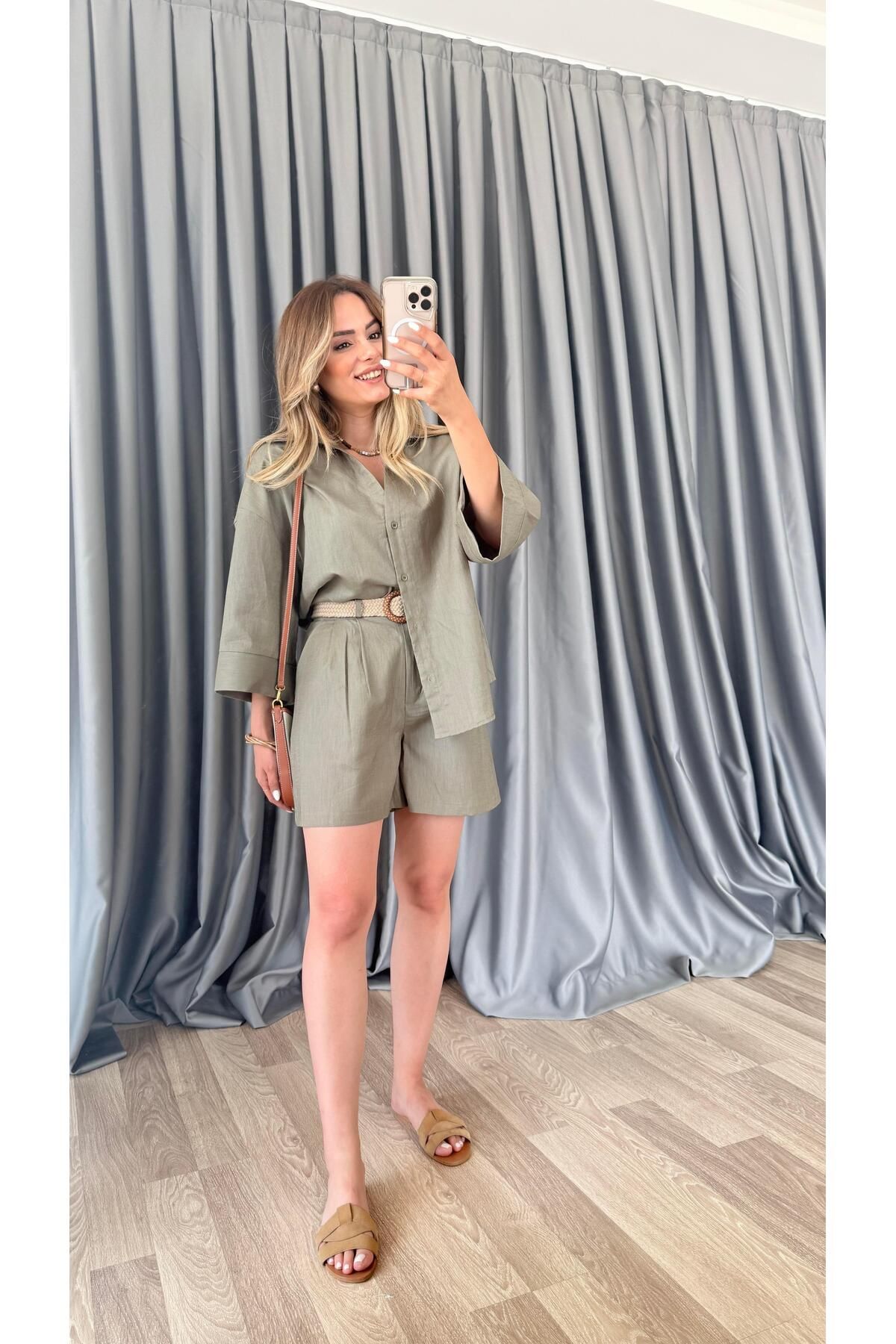 pelin yıldız butik Jude Hasır Kemer Detaylı Şortlu Takım