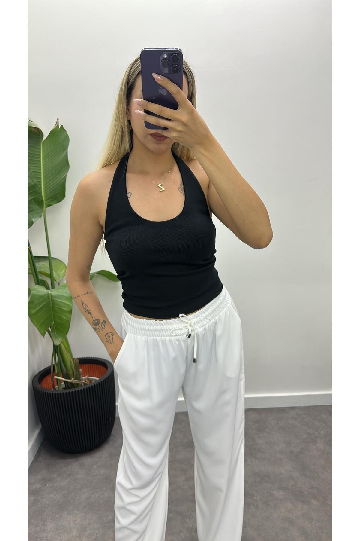 Acar Boutique Halter Yaka Boyundan Bağlamalı Crop