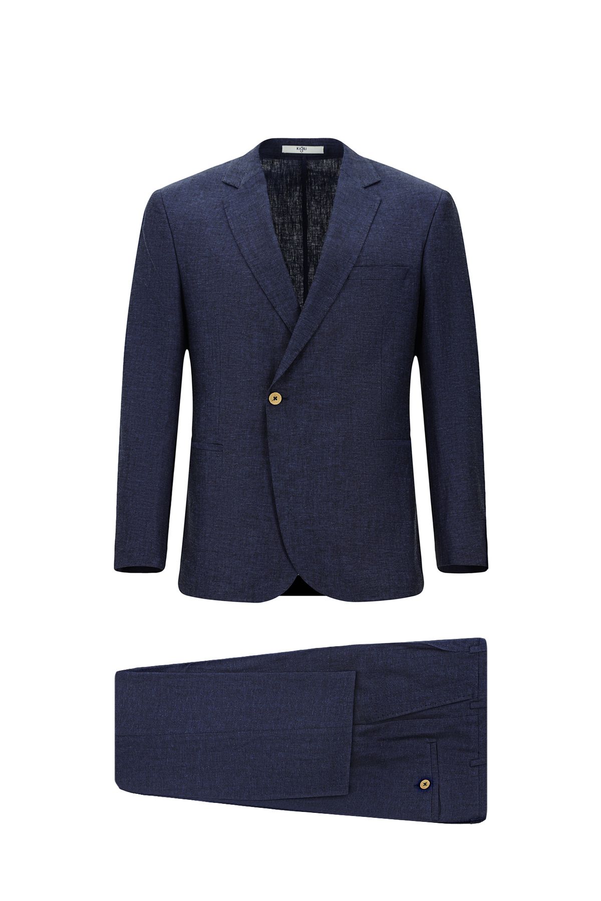 Kiğılı Slim Fit Dar Kesim Keten Karışımlı Kruvaze Takım Elbise