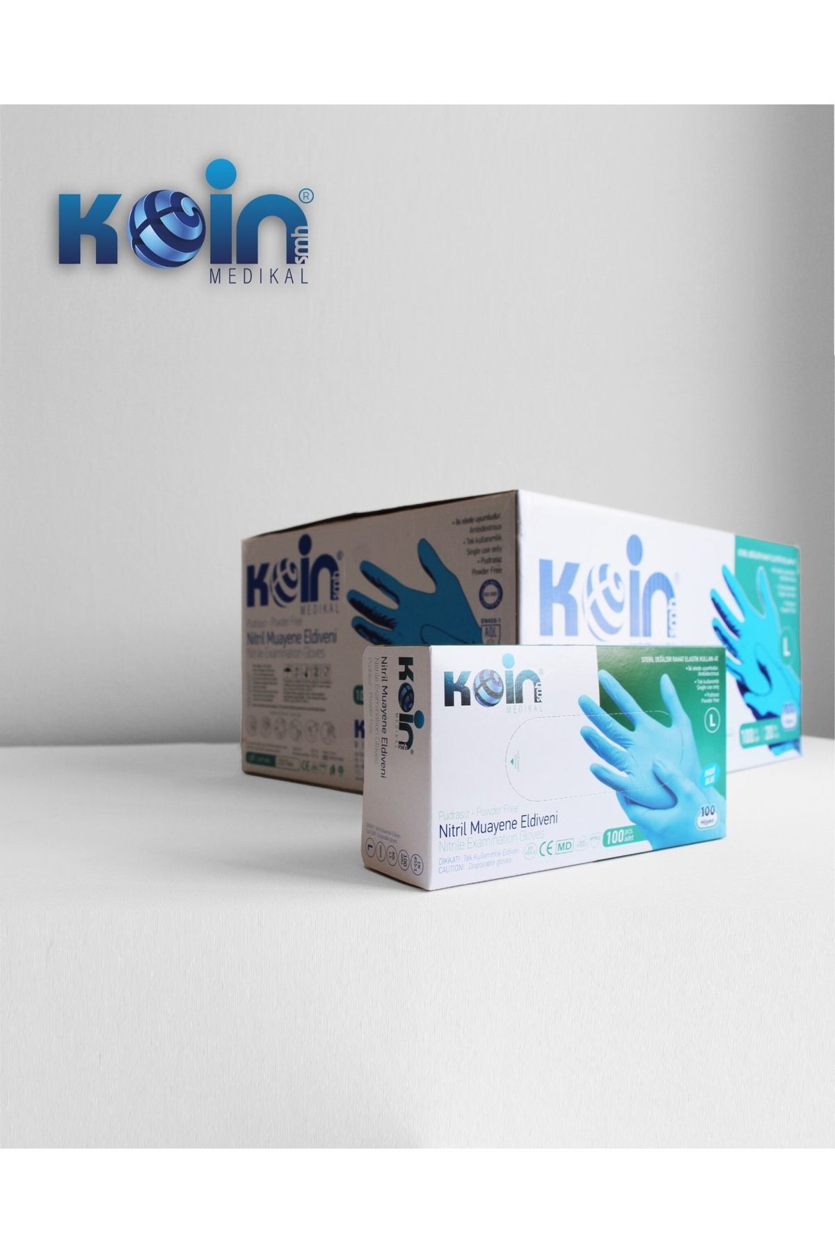 KOİN Mavi Nitril Pudrasız Eldiven L Beden 20 Paket 2000 Adet
