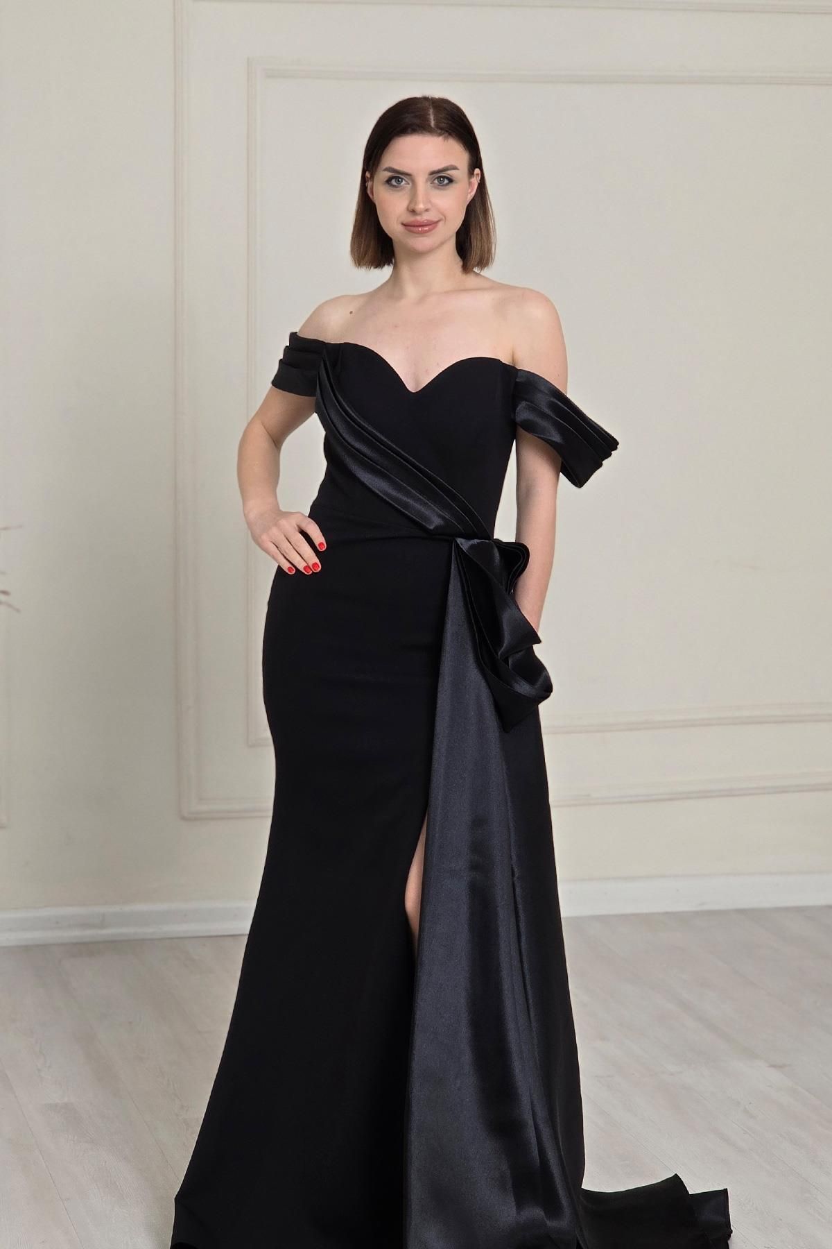 Yonca Moda Evi Siyah Fiyonklu Balık Abiye 1123