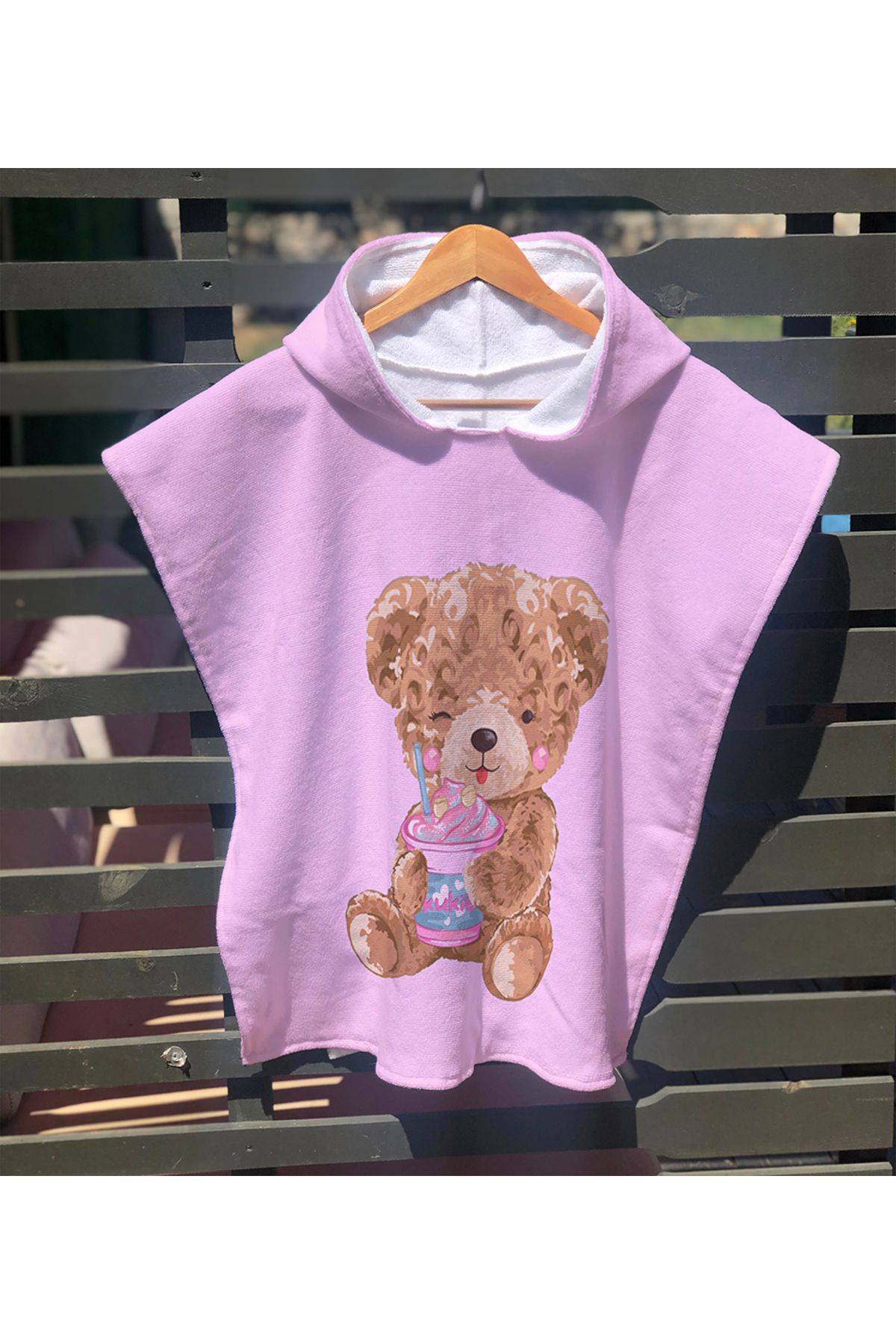 milroma Teddy Desen Dijital Baskılı Pamuklu Panço Havlu 60x60 cm
