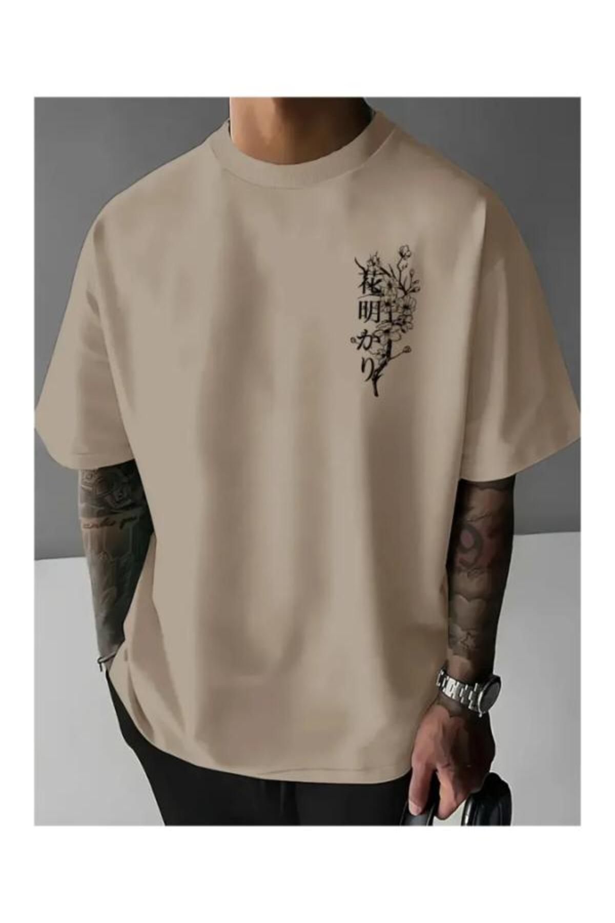 COMANCHERO Unisex Japonca Yazı Baskılı Baskılı Oversize %100 Pamuk T-SHİRT