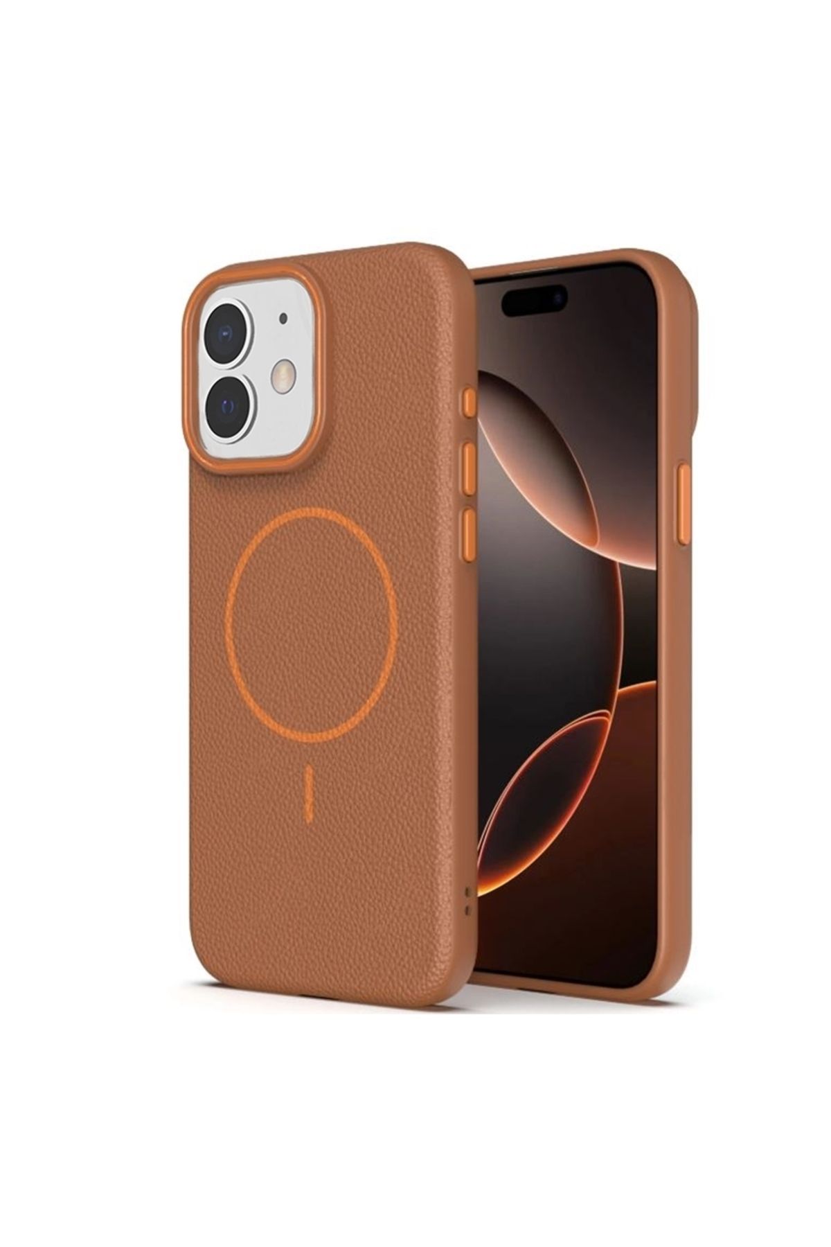 Apsuwa iPhone 11 uyumlu Kılıf Lichee Deri Desen Silikon Kablosuz Şarj Özellikli Taba