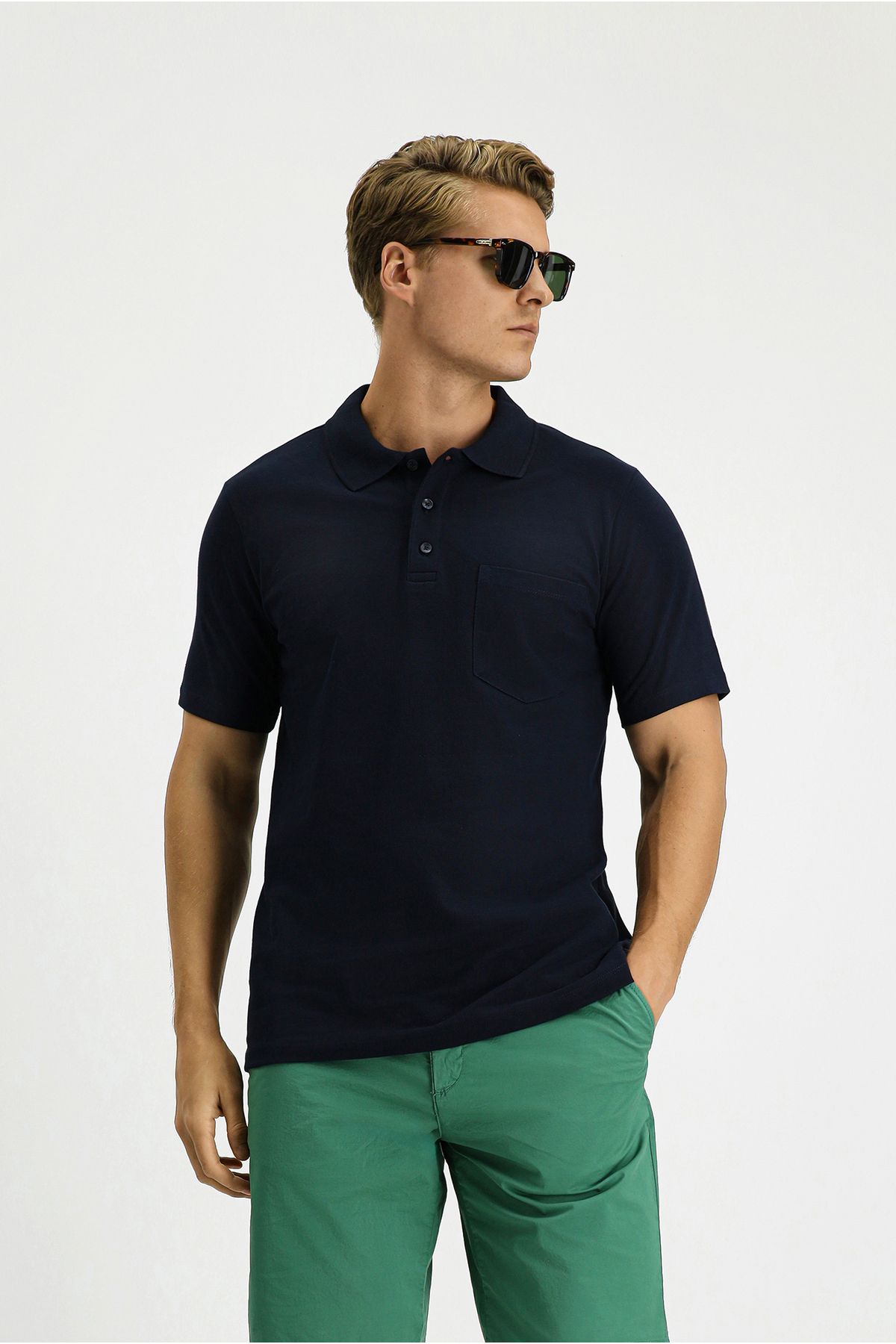 Kiğılı Slim Fit Dar Kesim Pamuk Cepli Polo Yaka Tişört