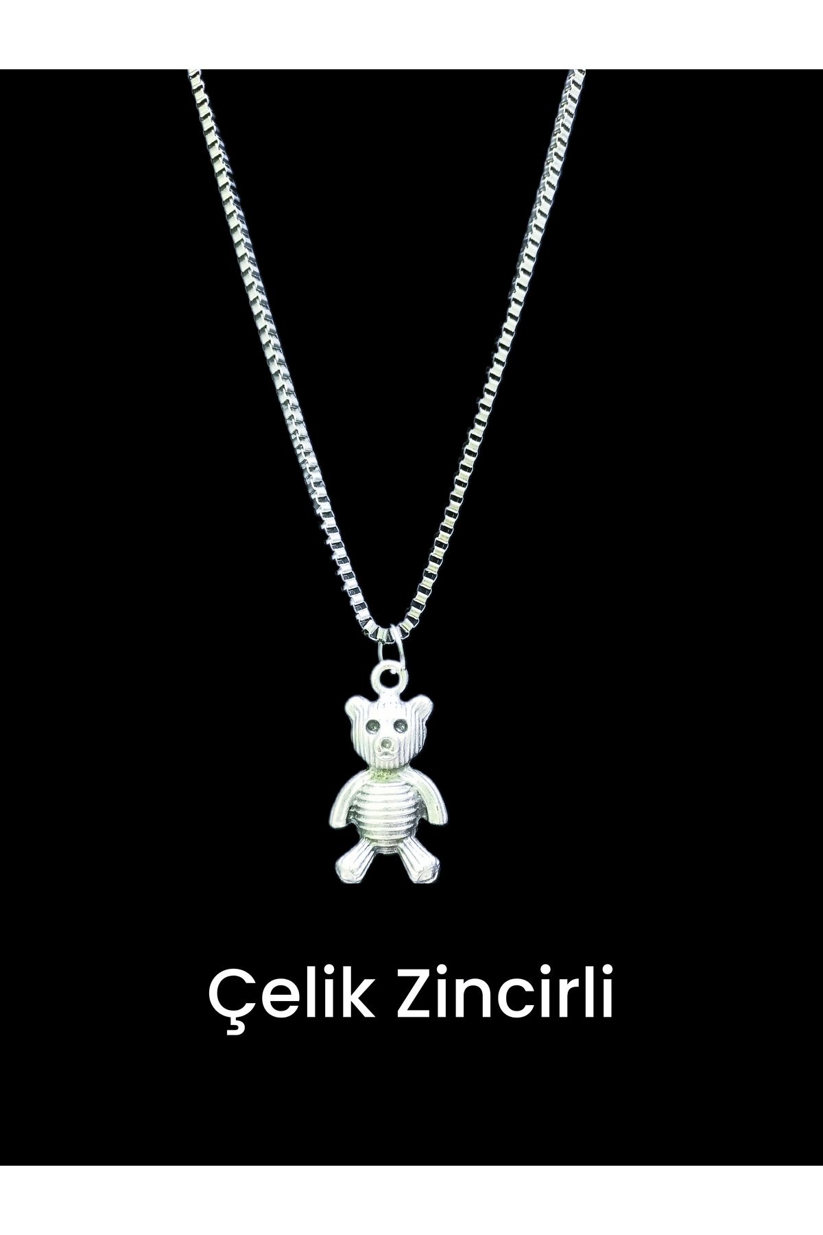 whocares Unisex Kararmaz Çelik Zincirli Ayıcık Sembollü Kaliteli Gümüş Renk