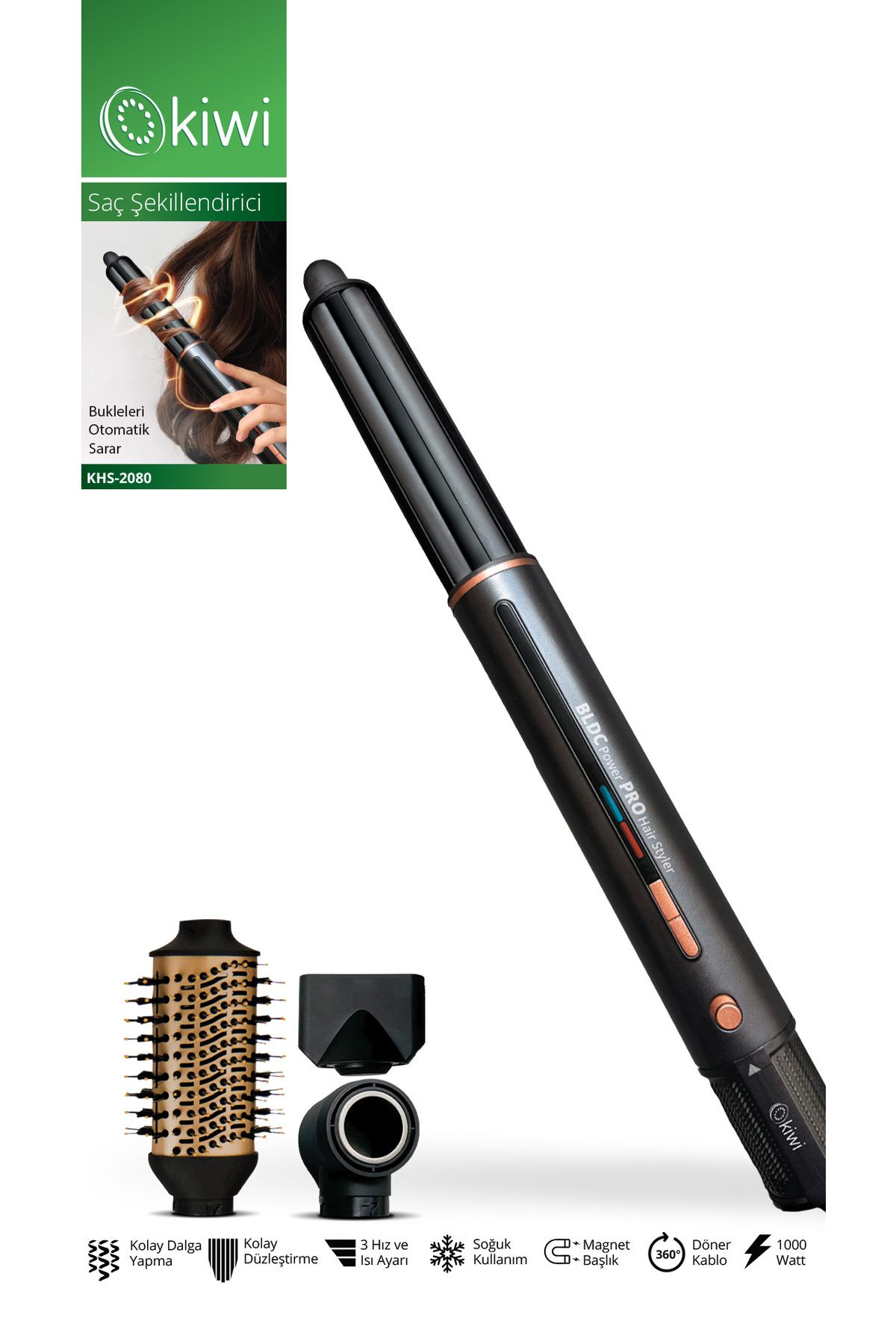 Kiwi Khs-2080 BLDC Motor Isıtma ve Hız Kademeli Soğuk Hava Üflemeli Saç Şekillendirici