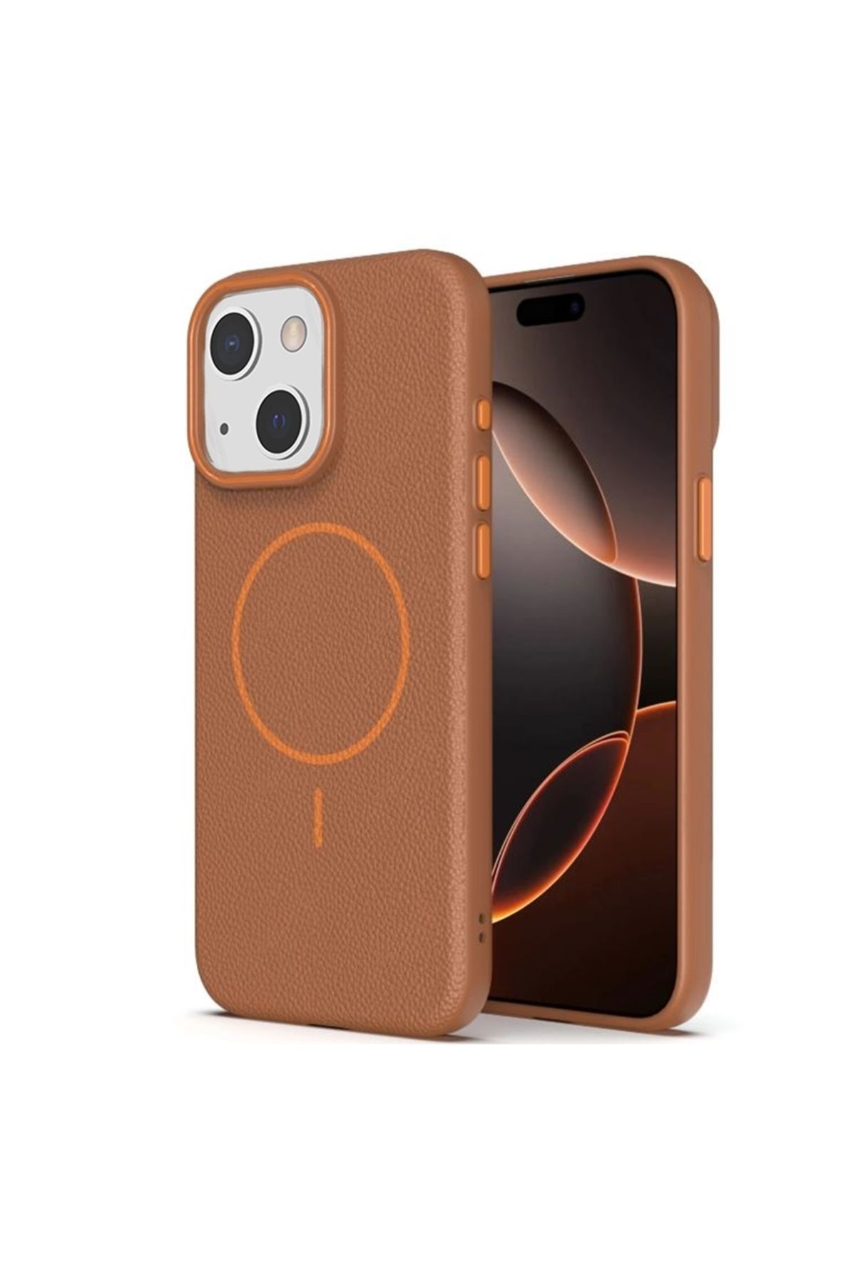 Apsuwa iPhone 15 uyumlu Kılıf Lichee Deri Desen Silikon Kablosuz Şarj Özellikli Taba