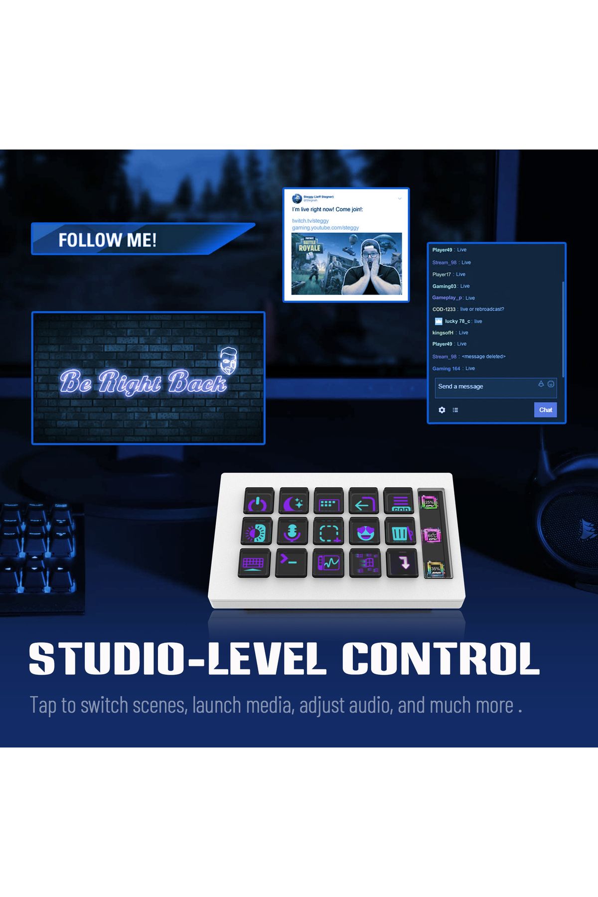 FlashHawk-Stream Controller - Streaming Keyboard Deck with 15 LCD Macro Keys Customizable to Trigger Actions 7