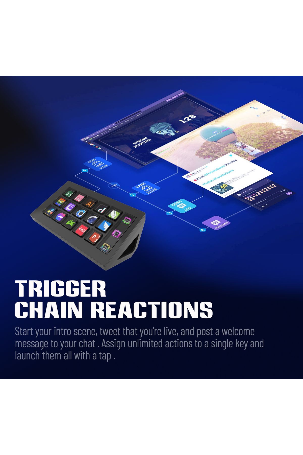 FlashHawk-Stream Controller - Streaming Keyboard Deck with 15 LCD Macro Keys Customizable to Trigger Actions 5