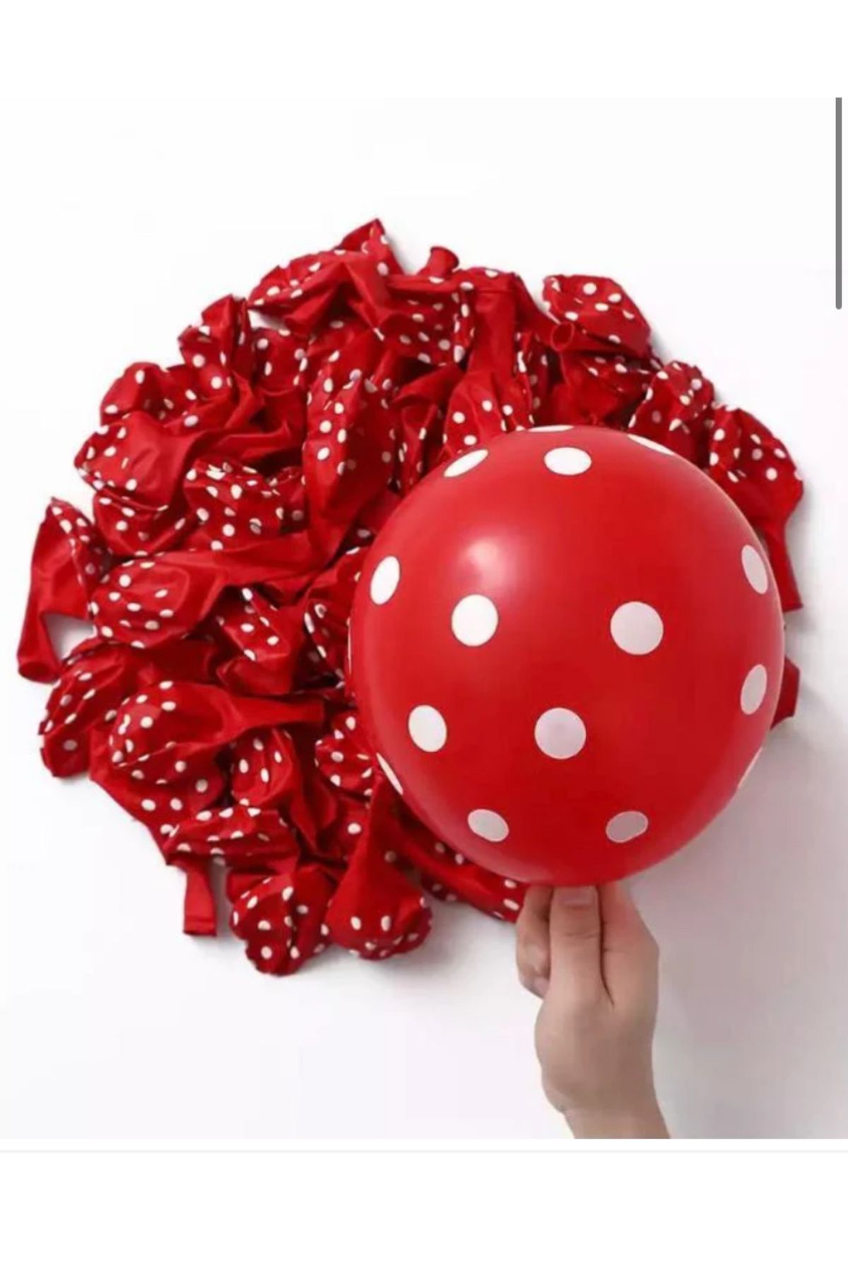 Çemrek Süs Parti Kırmızı Puanlı Balon 8 Adet 12 inç Kalisan Kırmızı Üzeri Beyaz Puanlı