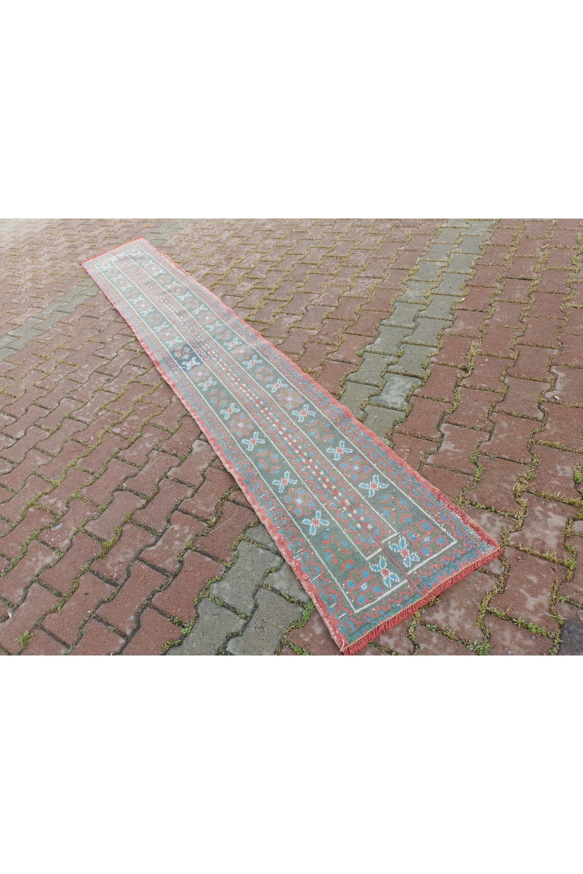 ŞAHMERDANOĞLU 52 x 344 Cm El Yapımı Vintec-Eskitme Dar Kısa Yolluk Halı, Yatak Odası Rustik Dekor NAM