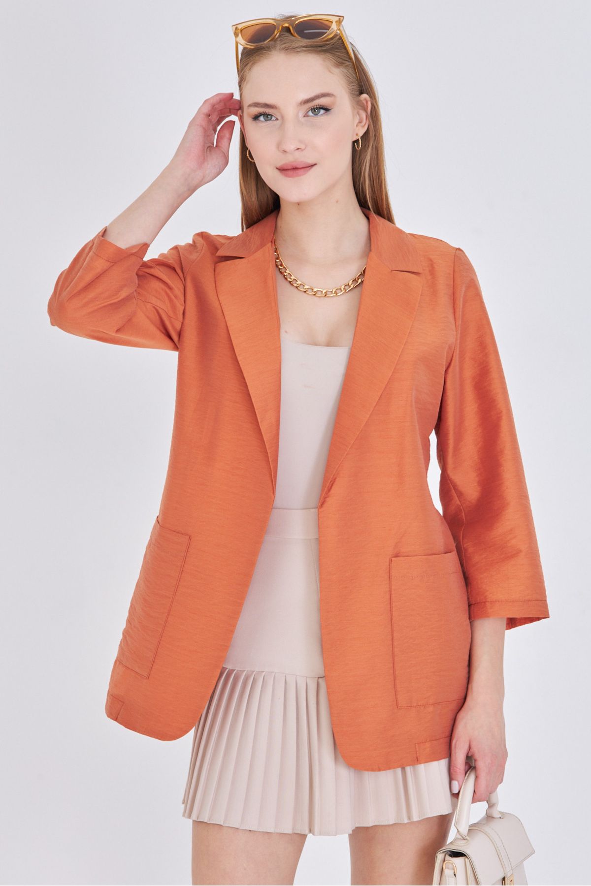 armonika Kadın Turuncu Cepli Oversize Ceket ARM-25Y001064