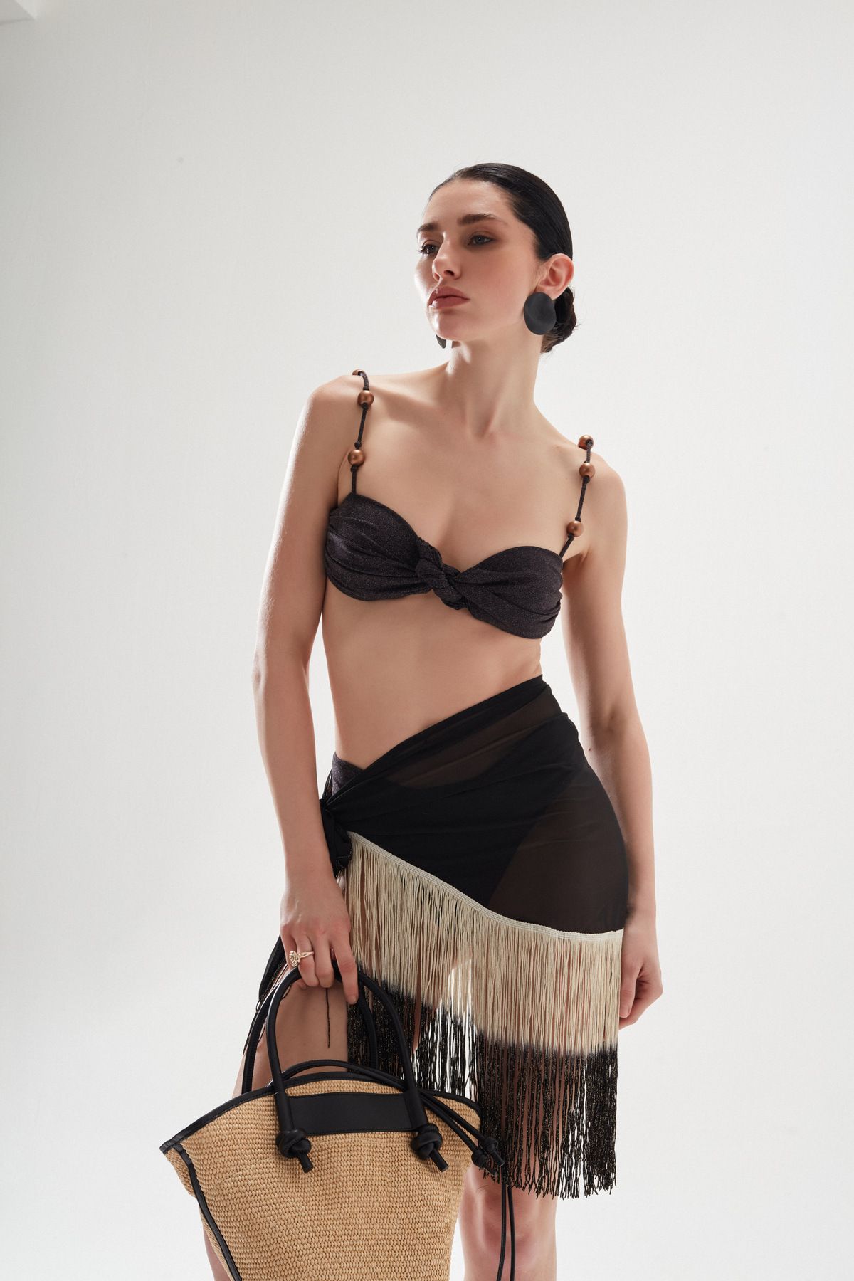 ALMOOD Simli kumaş boncuklu bikini takımı