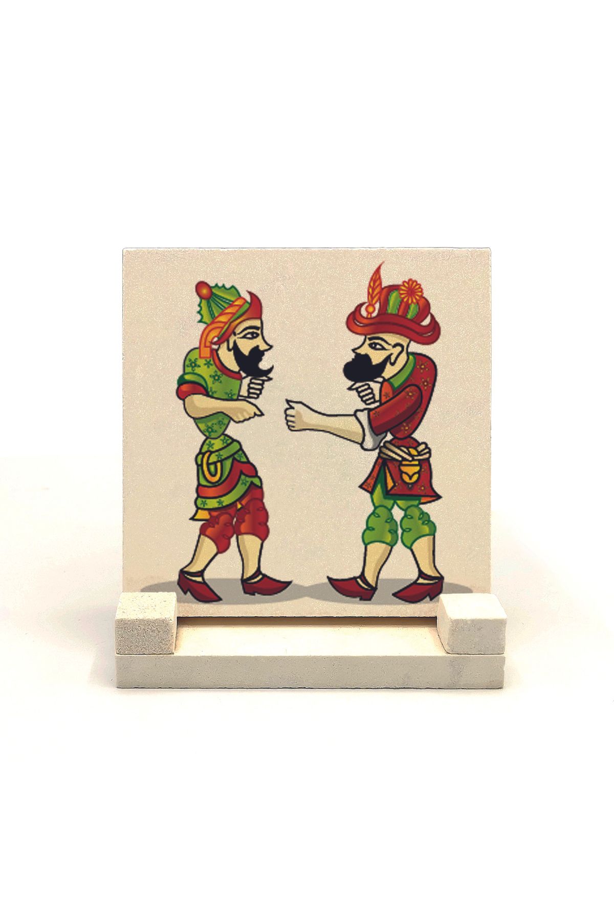 Souvenest Hacivat Ile Karagöz Baskılı Doğaltaş Masaüstlük 10x10 Krt-114