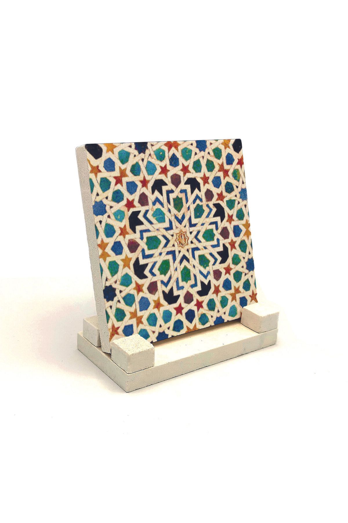 Souvenest Islami Geometrik Desen El Hamra Sarayı, Fas Baskılı Doğaltaş Masaüstlük 10x10 KD-49