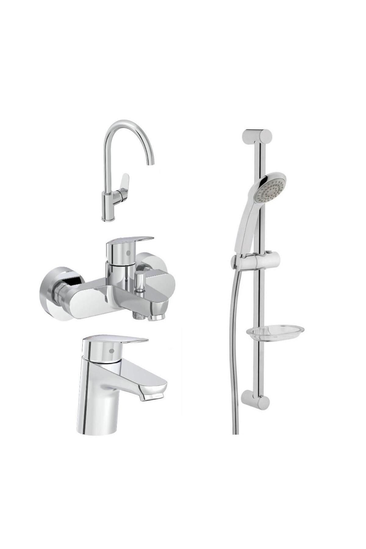 Artema Flow Round Lavabo Eviye Banyo Batarya Artema Solo C Sürgülü Krom El Duşu Seti