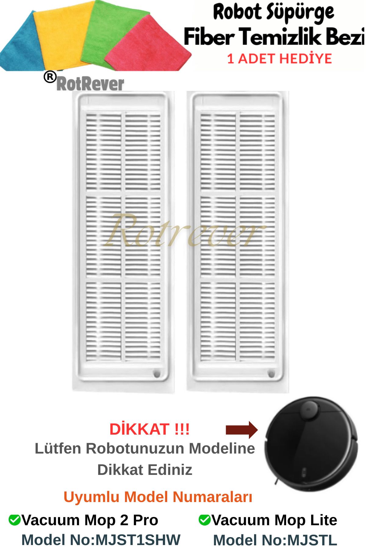 RotRever Xiaomi Mi Robot Vacuum Mop 2 Pro(MODEL NO Dikkat:MJST1SHW) Uyumlu Hepa Filtre Yenileme Seti-2 Adet