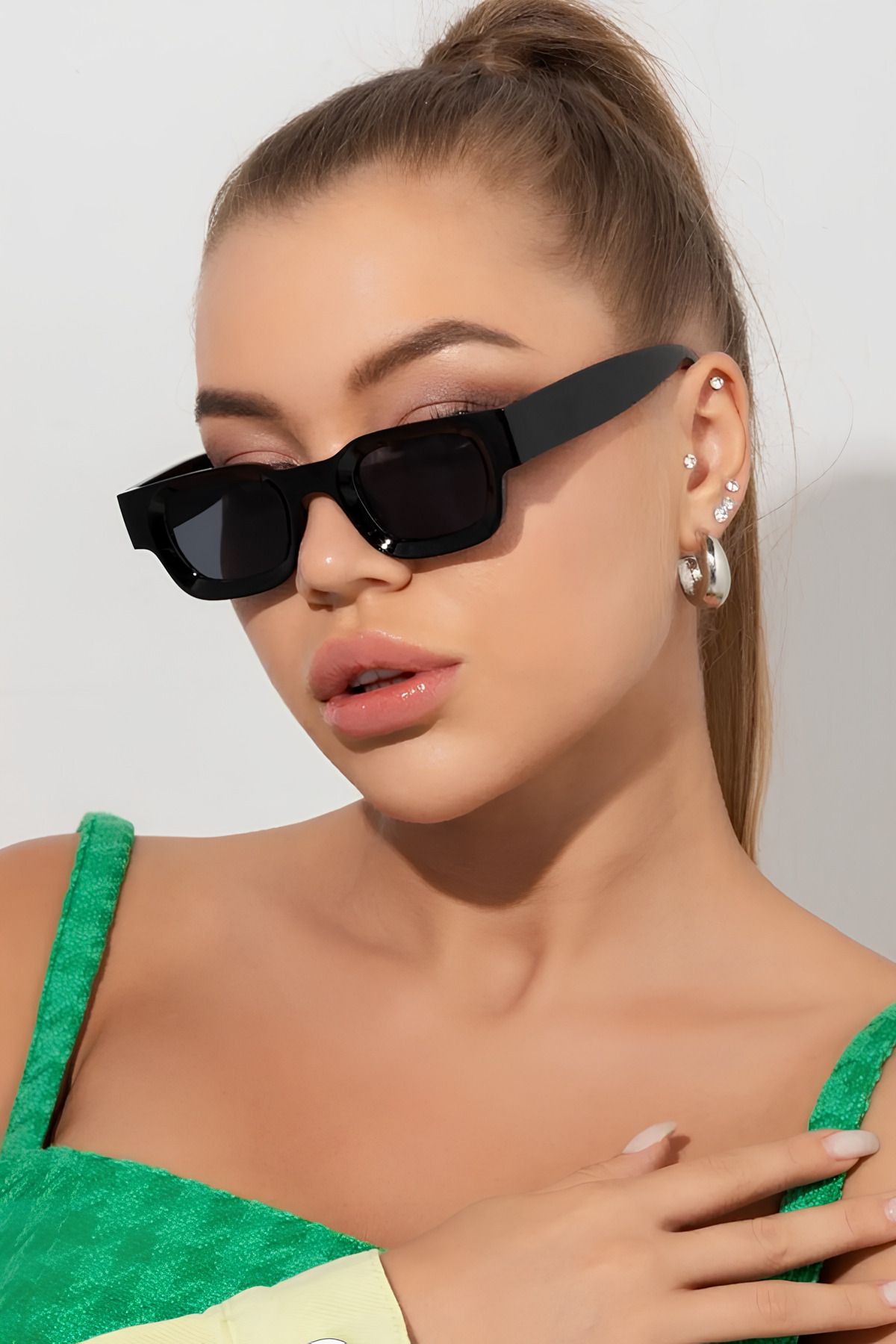 Chunky Frame Unısex Siyah Güneş Gözlüğü Siyah 2036