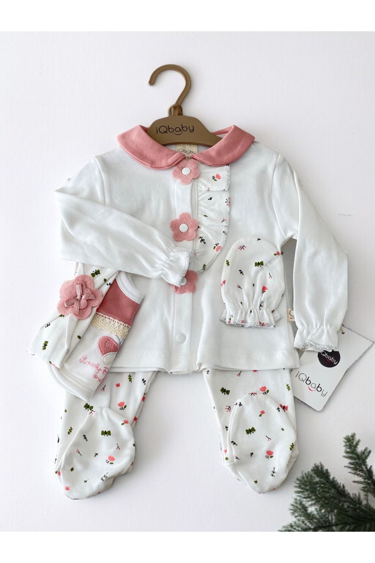 BETSY STUDIO %100 Pamuk Yenidoğan 5li Takım Çiçekli Kız Bebek Hastane Çıkışı