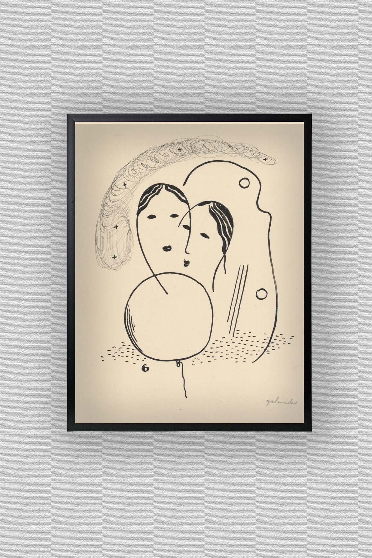 WoodyArts Soyut Yüz Ve Balonlar - Siyah Çerçeve