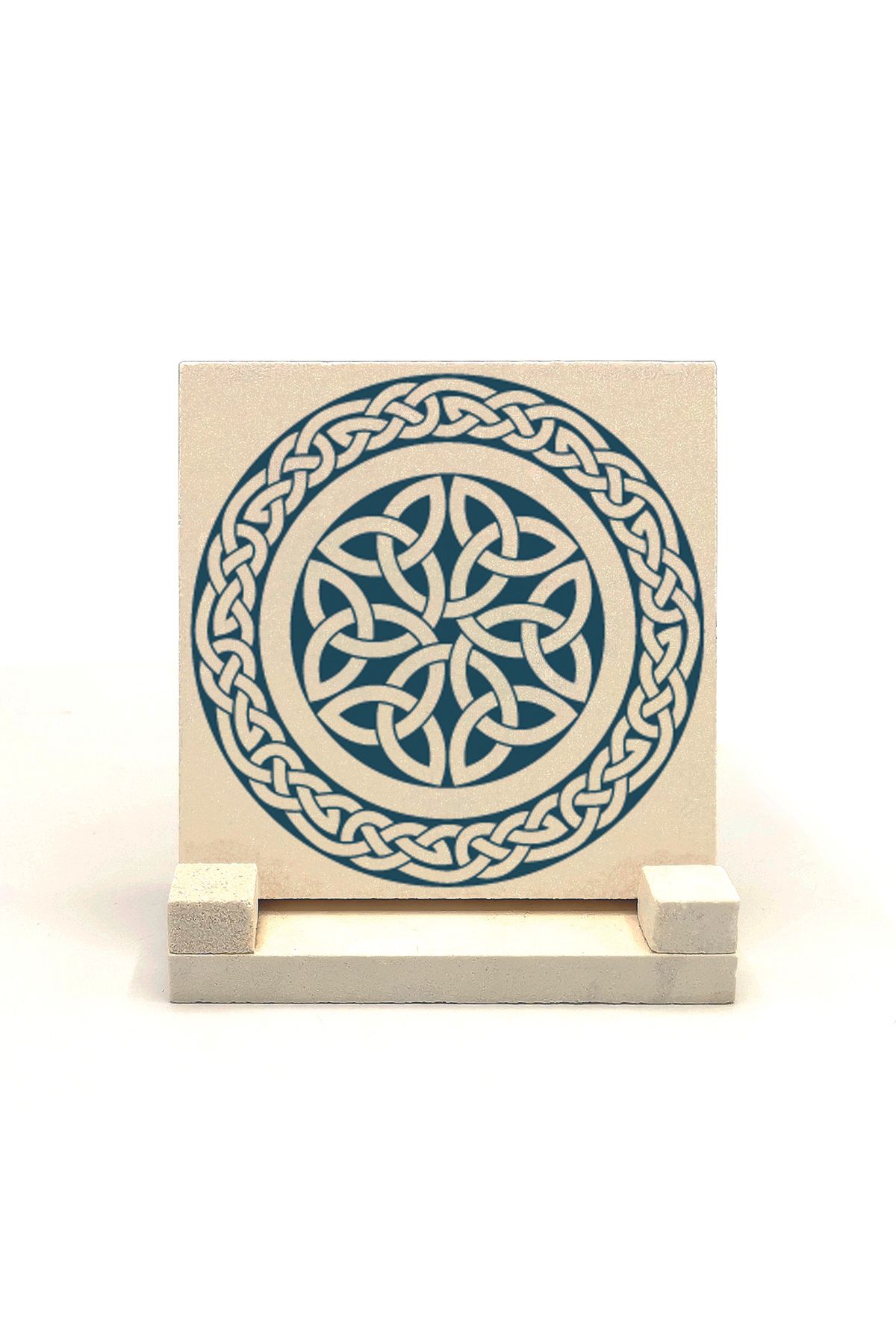 Souvenest Keltik Stili Yuvarlak Desen Baskılı Doğaltaş Masaüstlük 10x10 Kd-56
