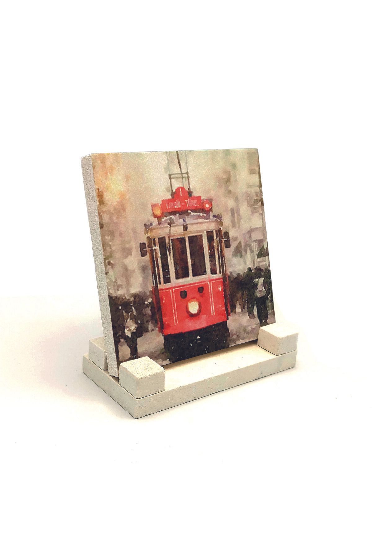 Souvenest Nostaljik Tramvay Baskılı Doğaltaş Masaüstlük 10x10 KRT-47