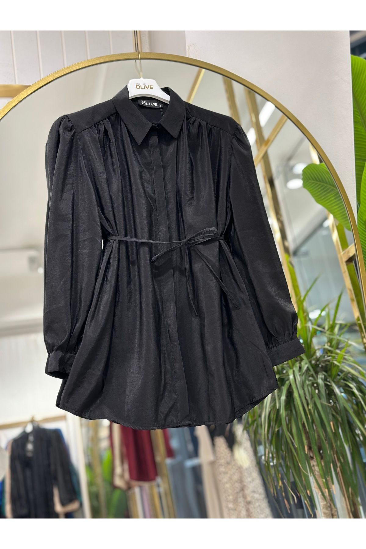 She Olive Bağcıklı modal tunik