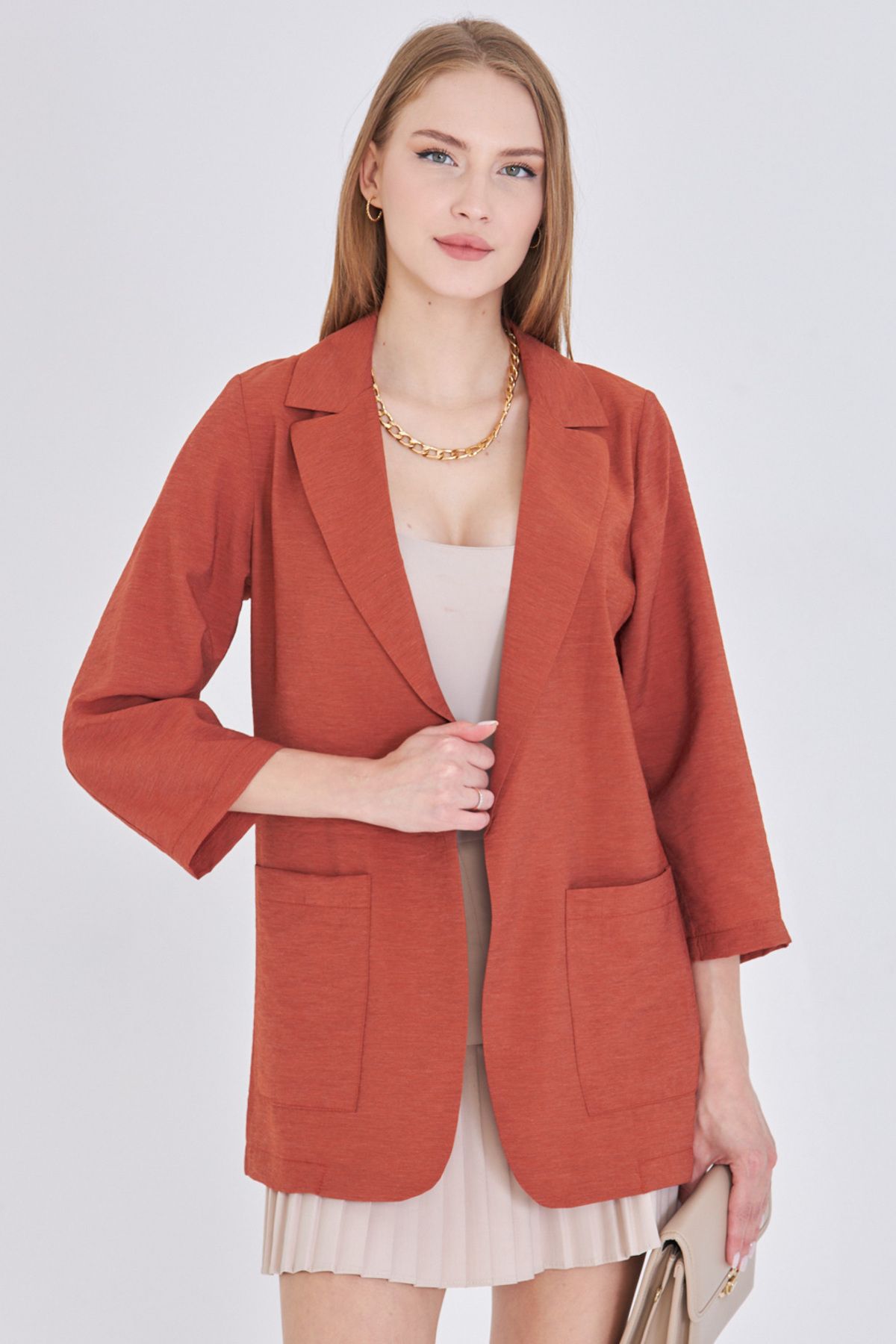 armonika Kadın Kiremit Cepli Oversize Ceket ARM-25Y001064