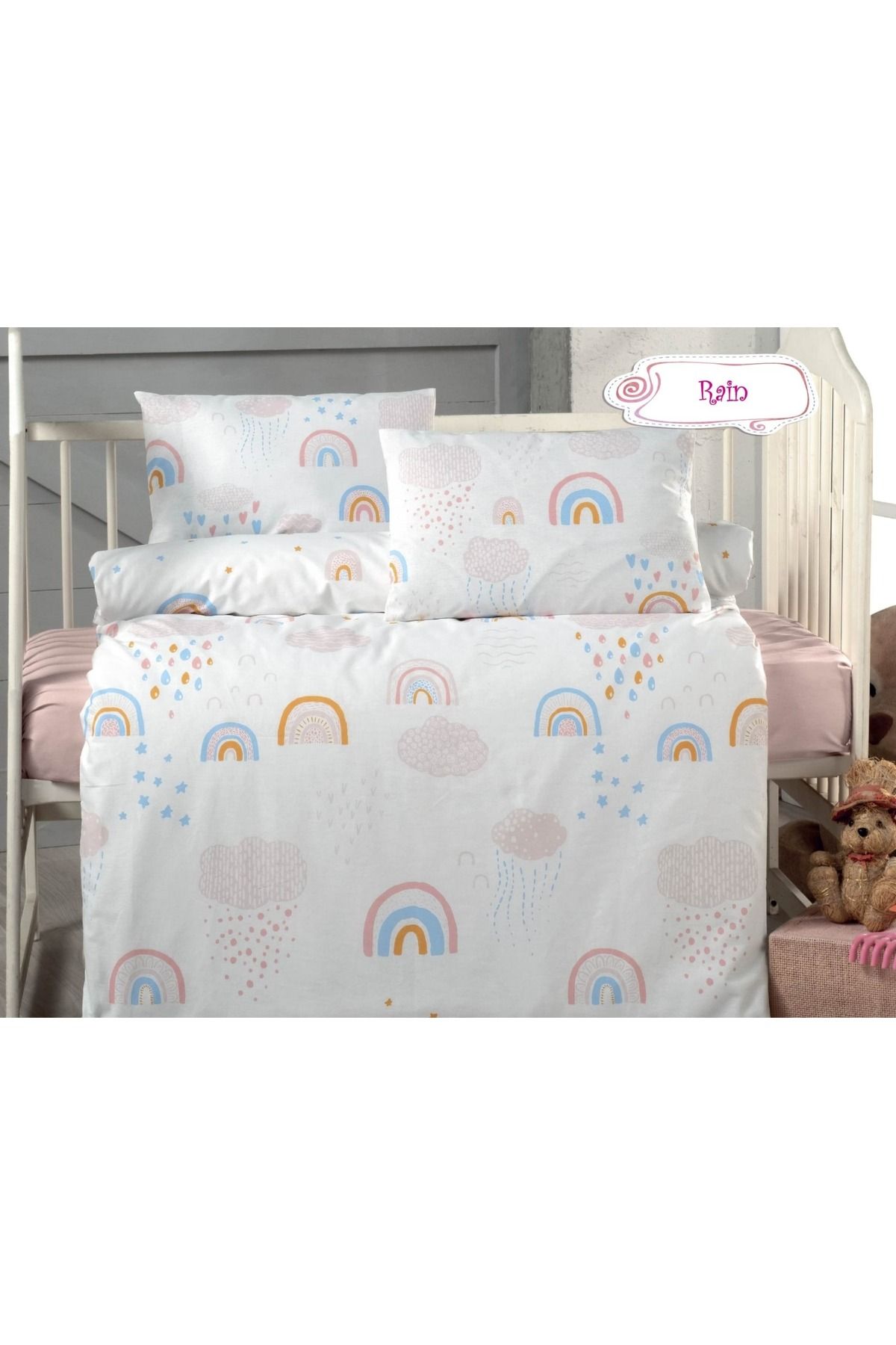 Recos Desenli Bebek Nevresim Set (Nevresim, Çarşaf, 2 Adet Yastık Takım)