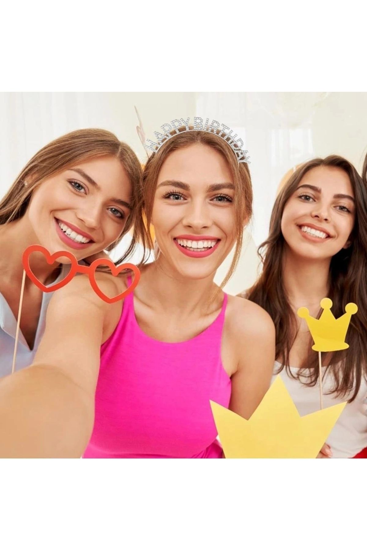 OurStyles Gümüş kristal taşlı py birthday doğum günü tacı ithal ürün a kalite - Şık Tasarım - Trend Ürün - Za