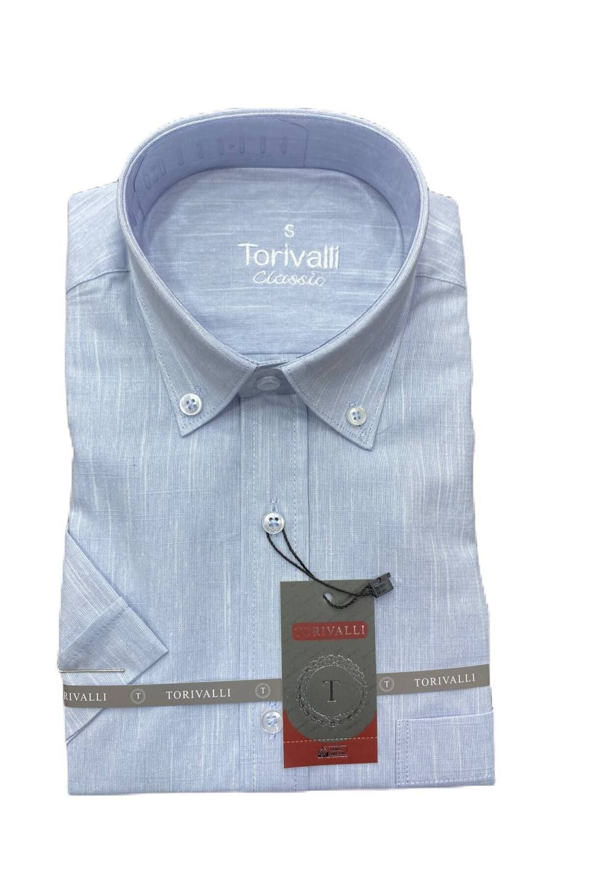 Torivalli Collection Keten Klasik Kesim Yaka Düğmeli Kısa Kollu Cepli Mevsimlik Düz Renk Erkek Gömlek