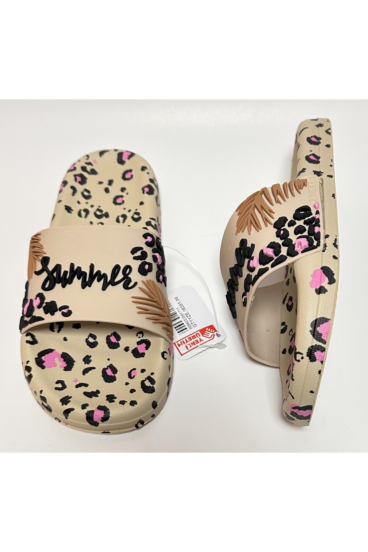 GEZER-Summer Detail Leopard Patterned Anti-Slip Eva Anatomic Sole Women's Wet Floor, Home and Street Slippers 5