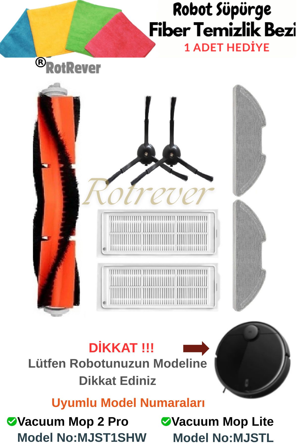 RotRever Xiaomi Mi Robot Vacuum Mop 2 Pro(MODEL NO Dikkat:MJST1SHW) Uyumlu Filtre,Fırça,Paspas Seti-7 Parça