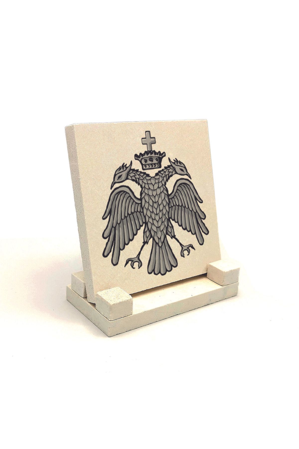 Souvenest Bizans Kartal Logosu Baskılı Doğaltaş Masaüstlük 10x10 KRG-69