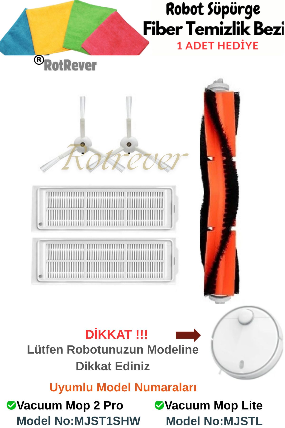 RotRever Xiaomi Mi Robot Vacuum Mop 2 Pro(MODEL NO Dikkat:MJST1SHW) Uyumlu Filtre,Fırça Yenileme Seti-5 Parça