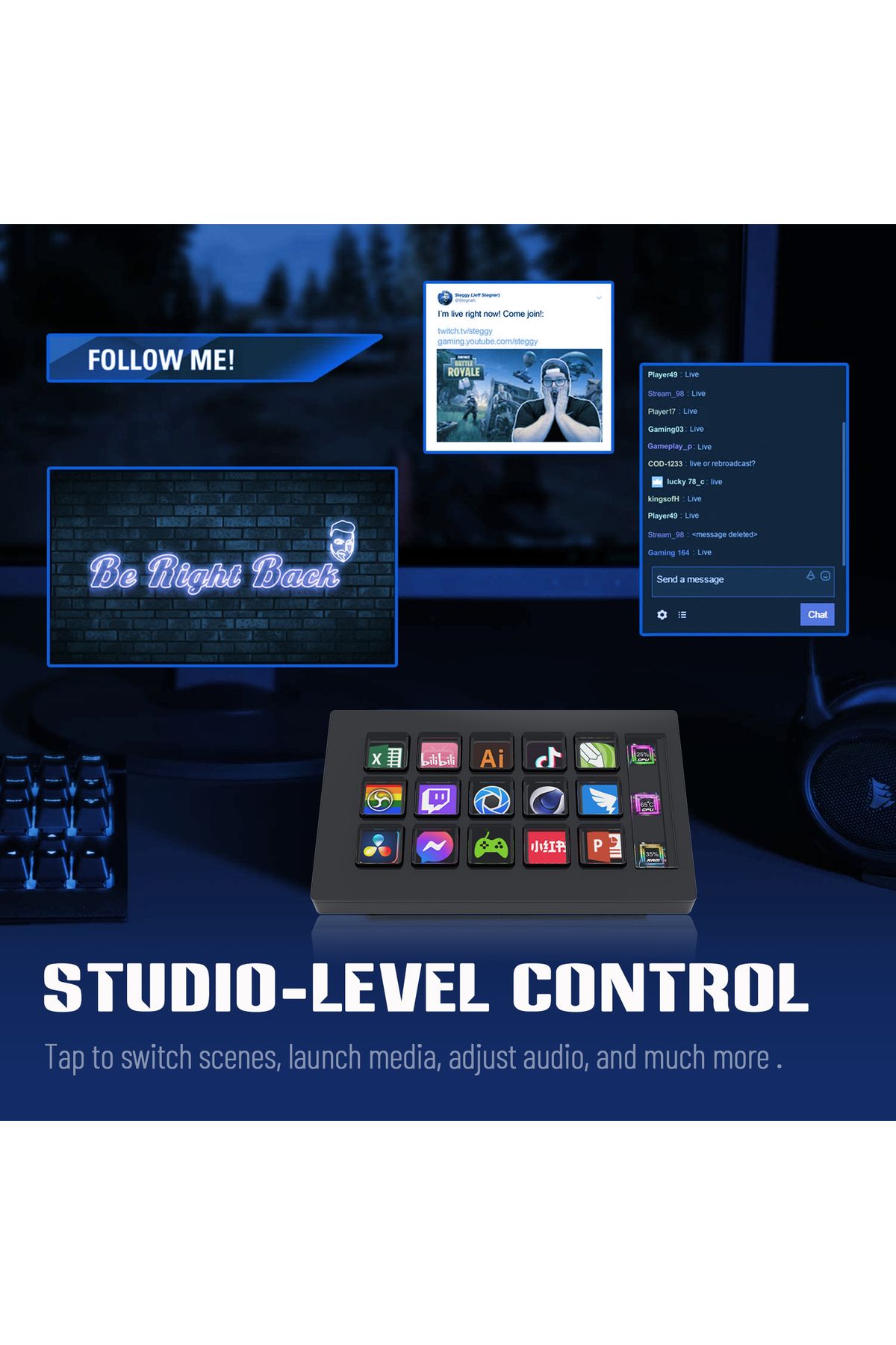 FlashHawk-Stream Controller - Streaming Keyboard Deck with 15 LCD Macro Keys Customizable to Trigger Actions 8