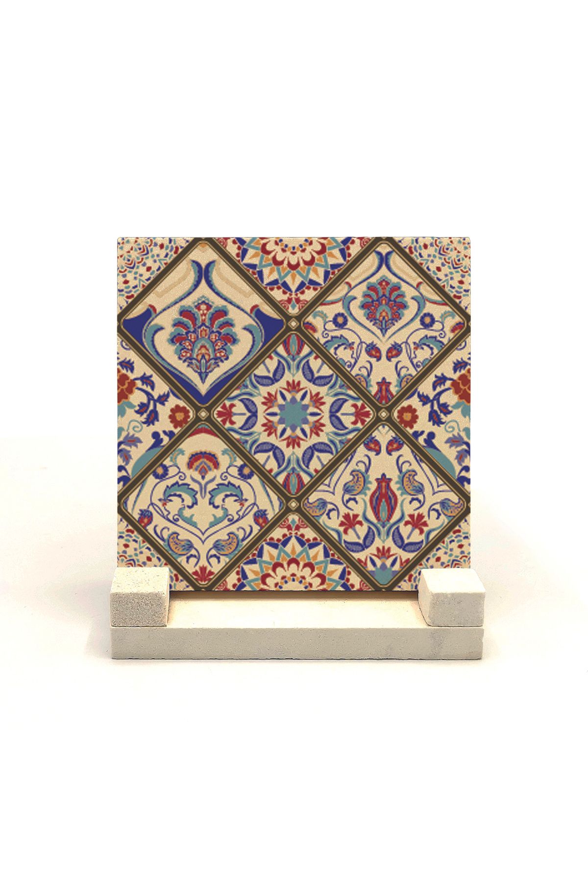 Souvenest İtalyan Çini Deseni Baskılı Doğaltaş Masaüstlük 10x10 Kd-27