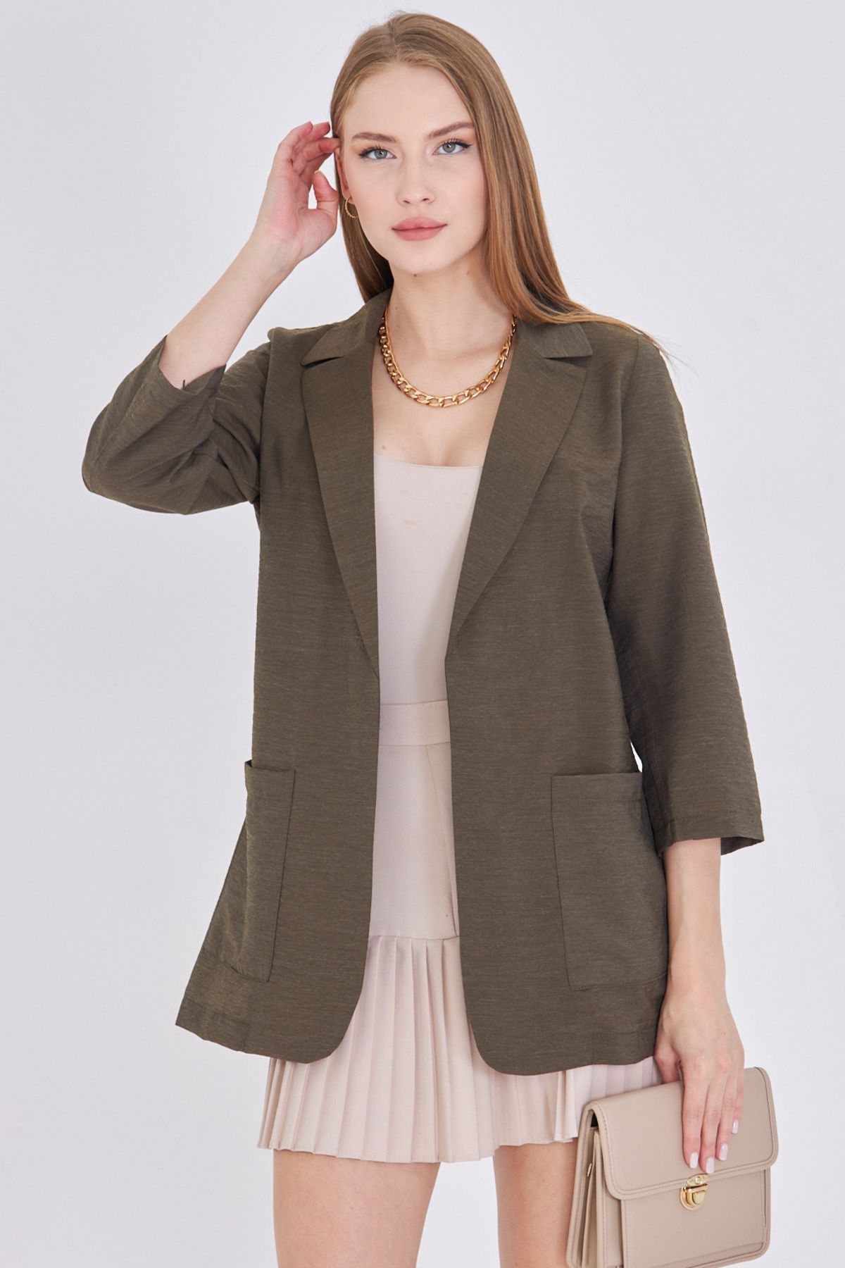 armonika Kadın Haki Cepli Oversize Ceket ARM-25Y001064