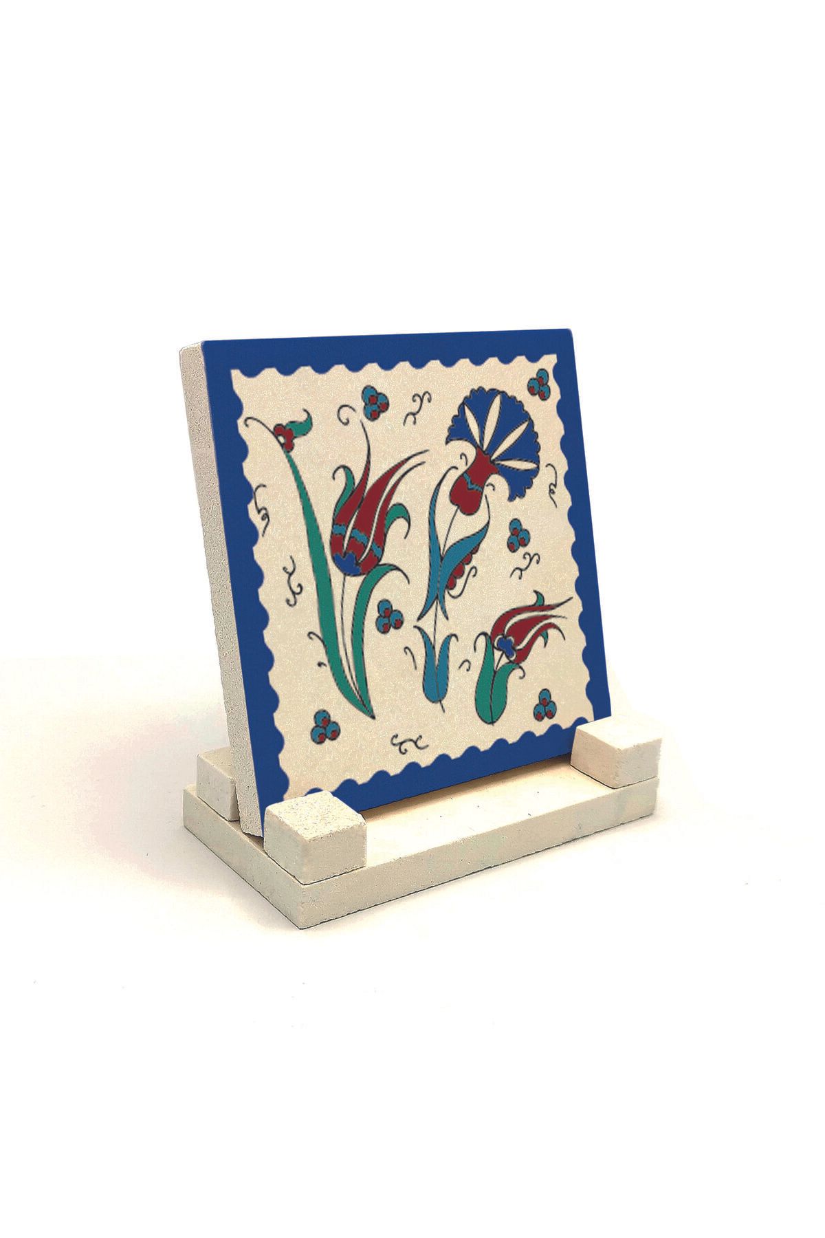 Souvenest Osmanlı Iznik Çini Deseni Baskılı Doğaltaş Masaüstlük 10x10 KD-35
