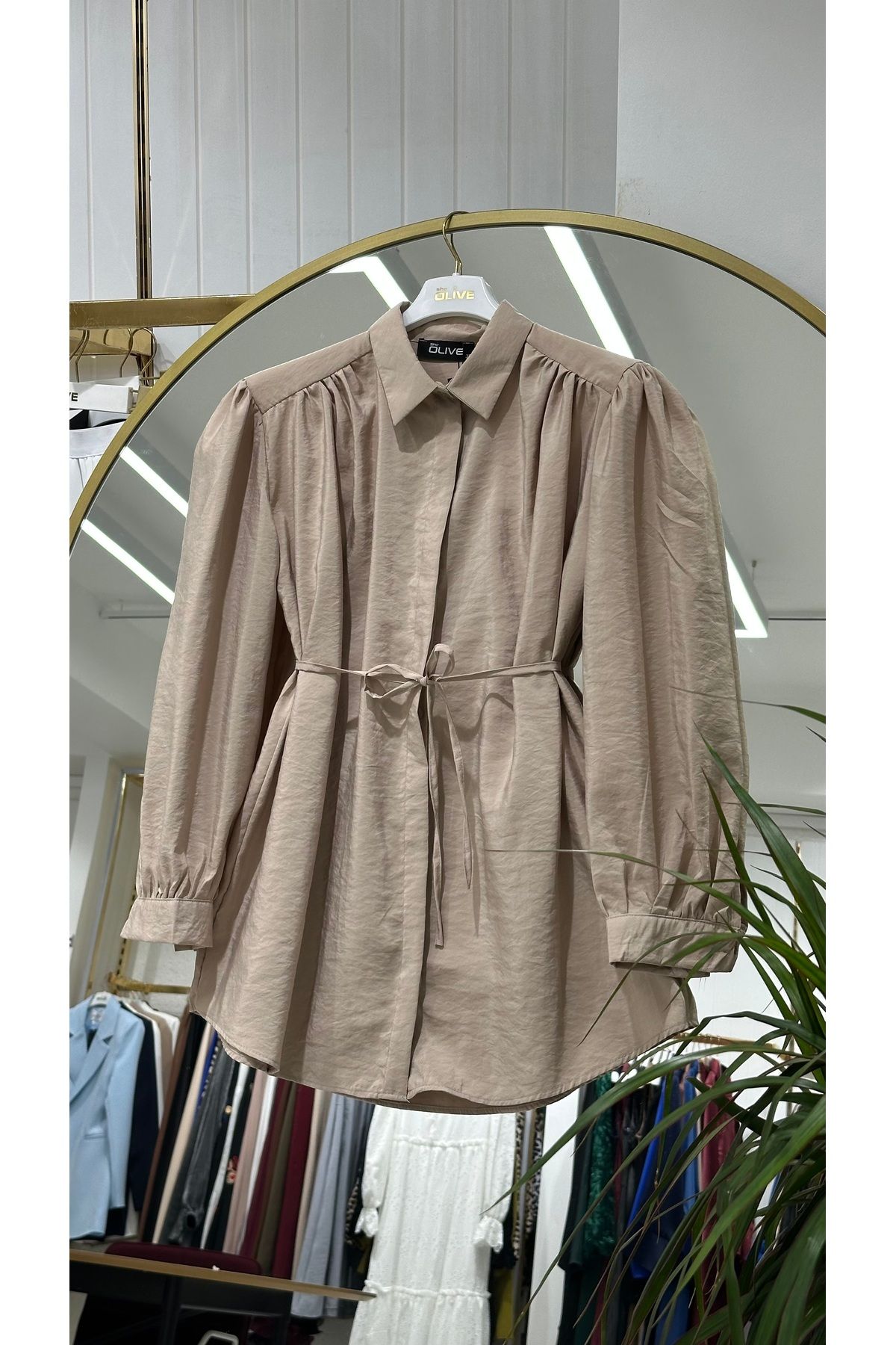 She Olive Bağcıklı modal tunik