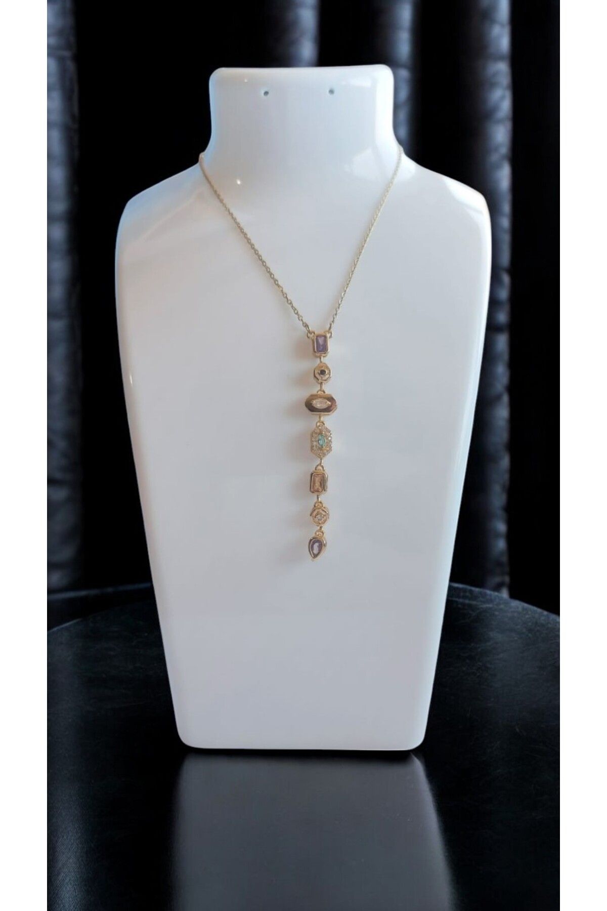 NOVA JEWELLERY Zirkon Çakra Taşlı Paslanmaz Çelik Zincir Kolye |STEEL NECKLACE