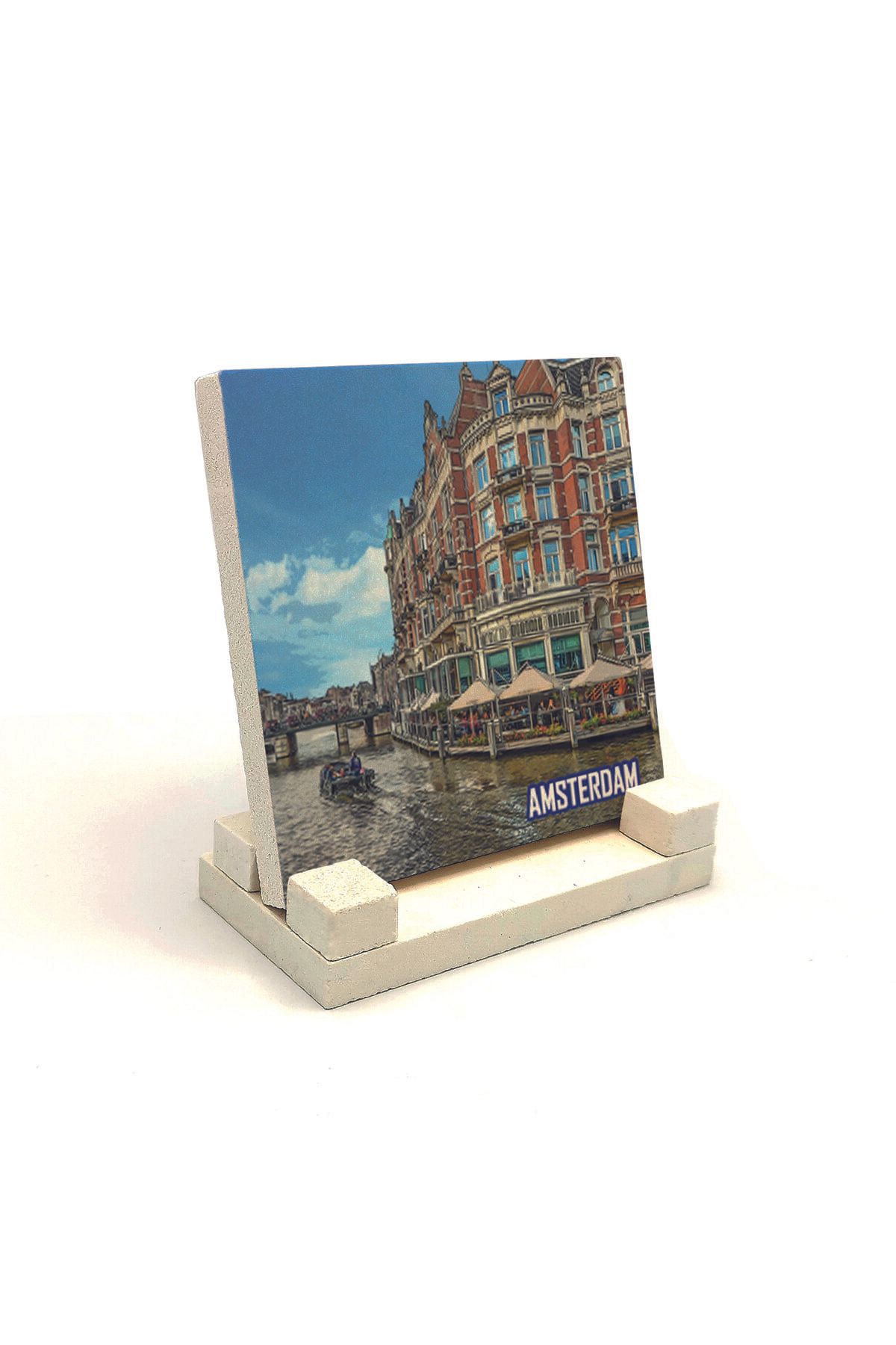 Souvenest Amsterdam Görseli Baskılı Doğaltaş Masaüstlük 10x10 KRG-14